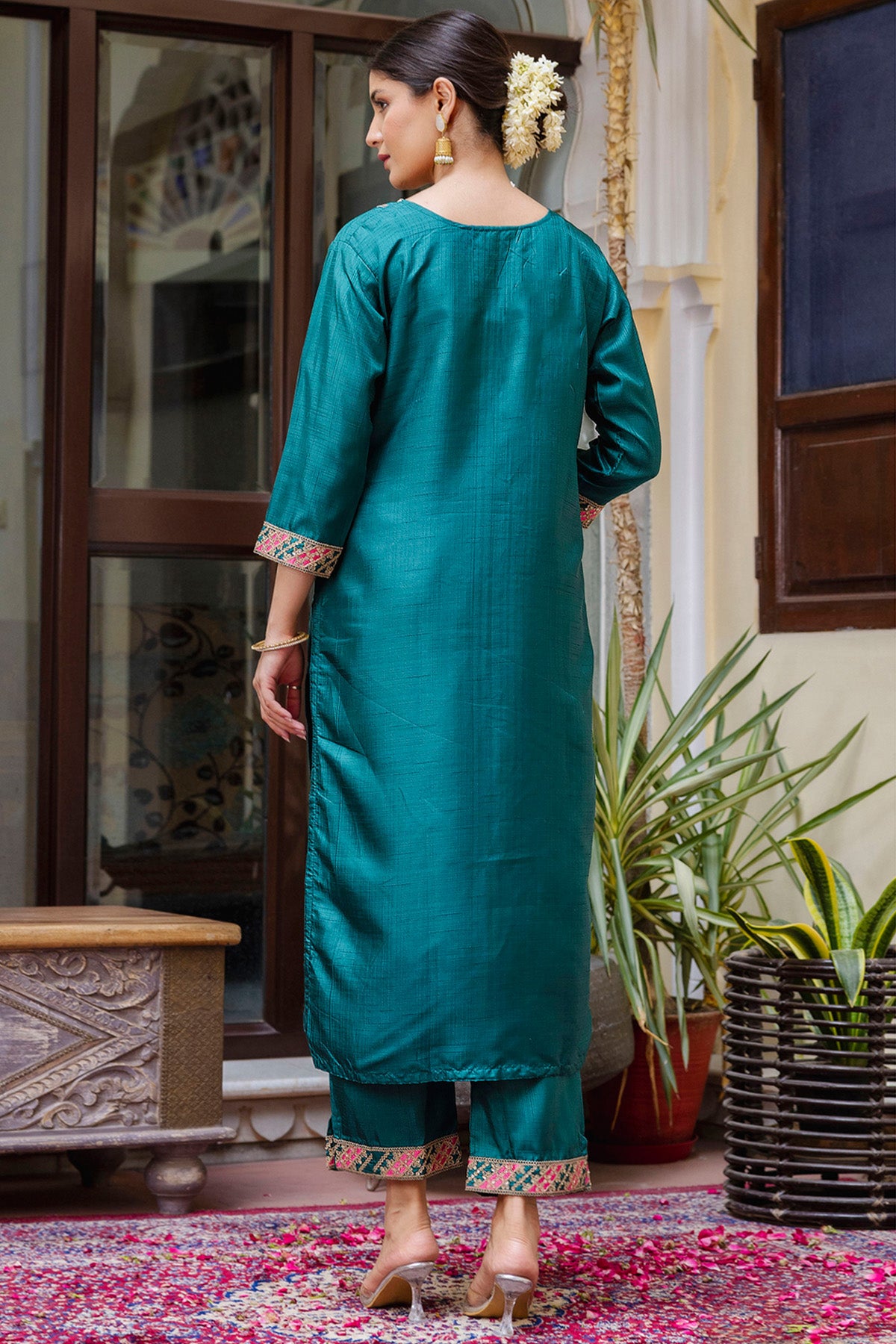 Silk Embroidery Rama Kurta Set