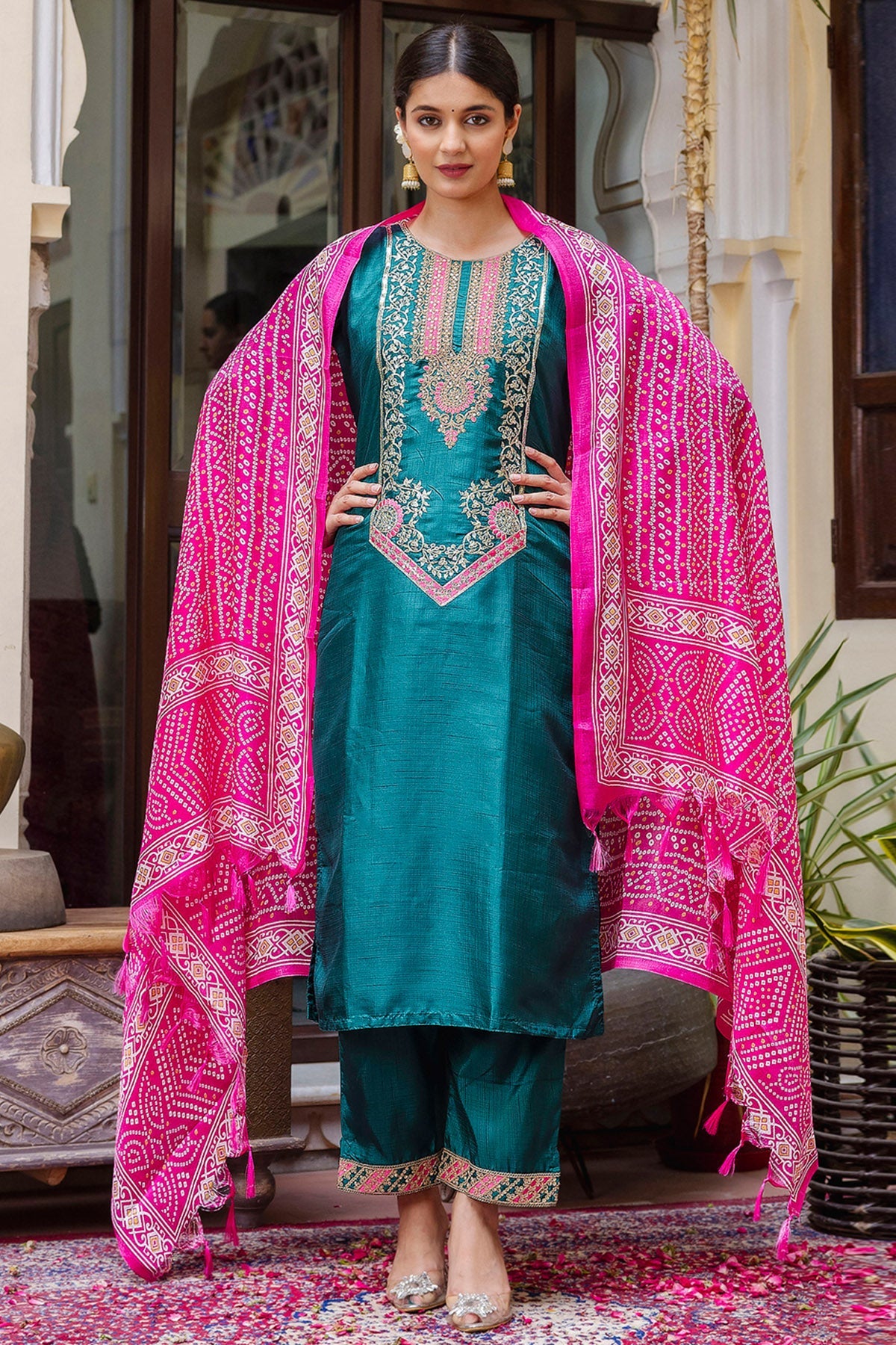 Buy Silk Embroidery Rama Kurta Set for women by Aastha Fashion online available at scrollnshops