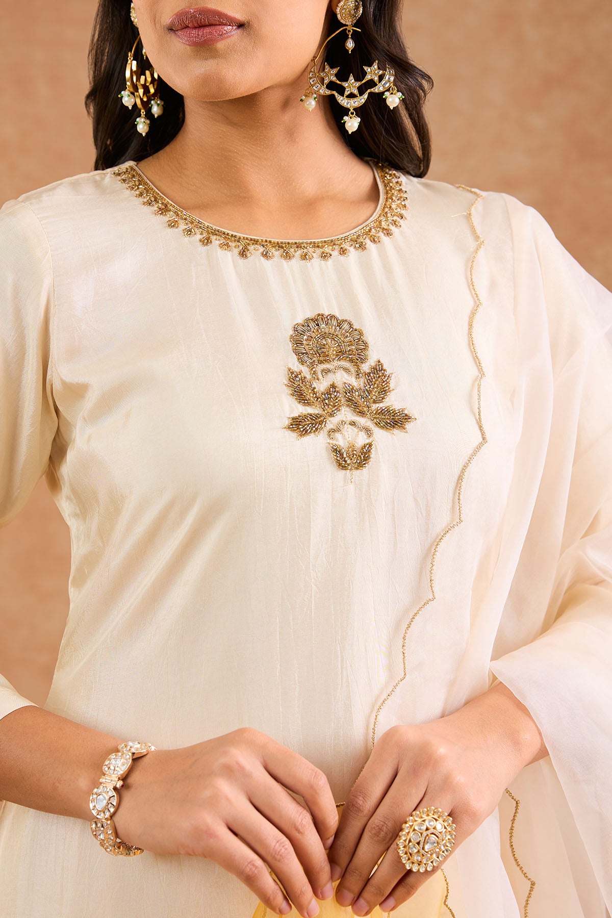 Silk Ivory Embroidery Kurta Set