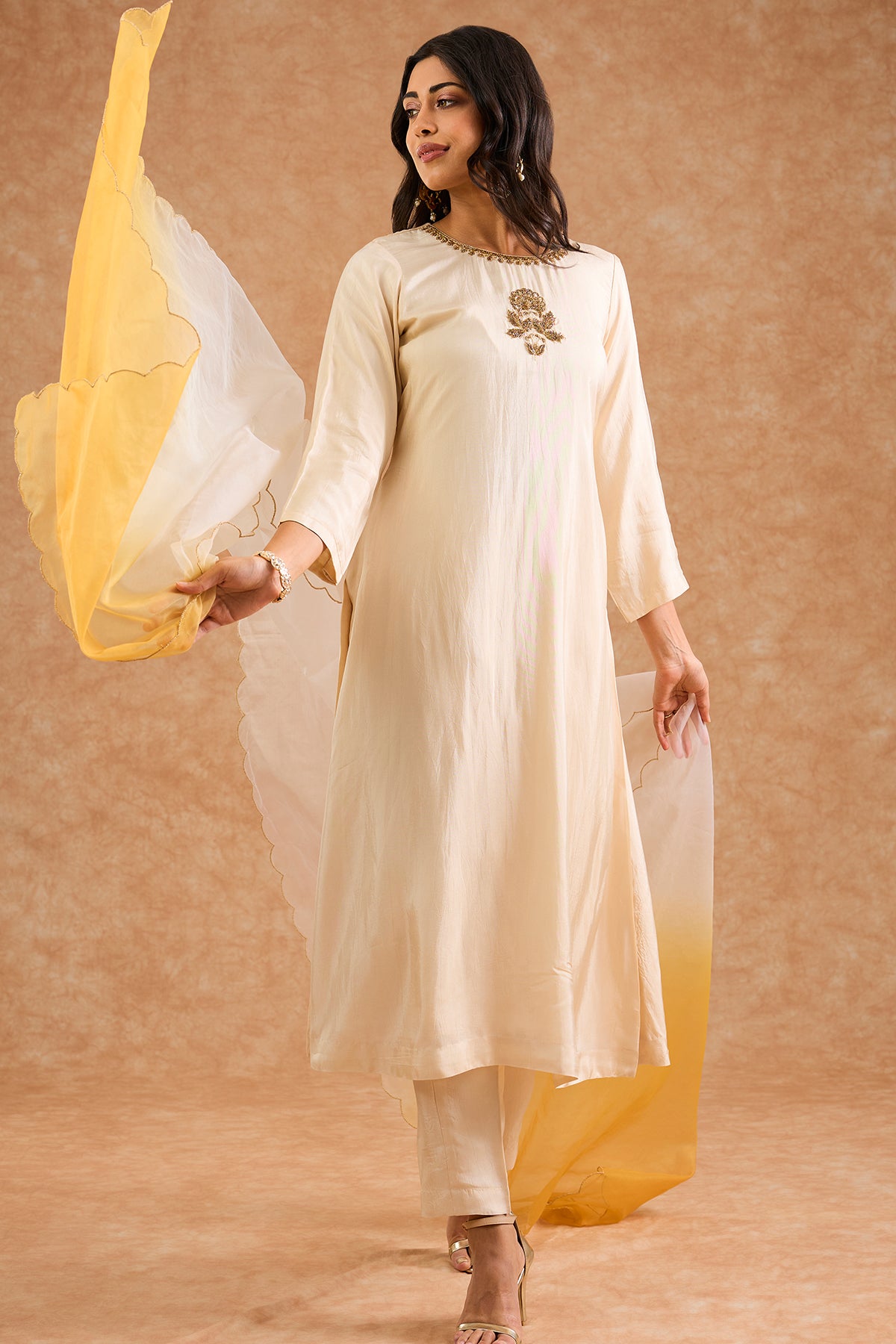 Silk Ivory Embroidery Kurta Set