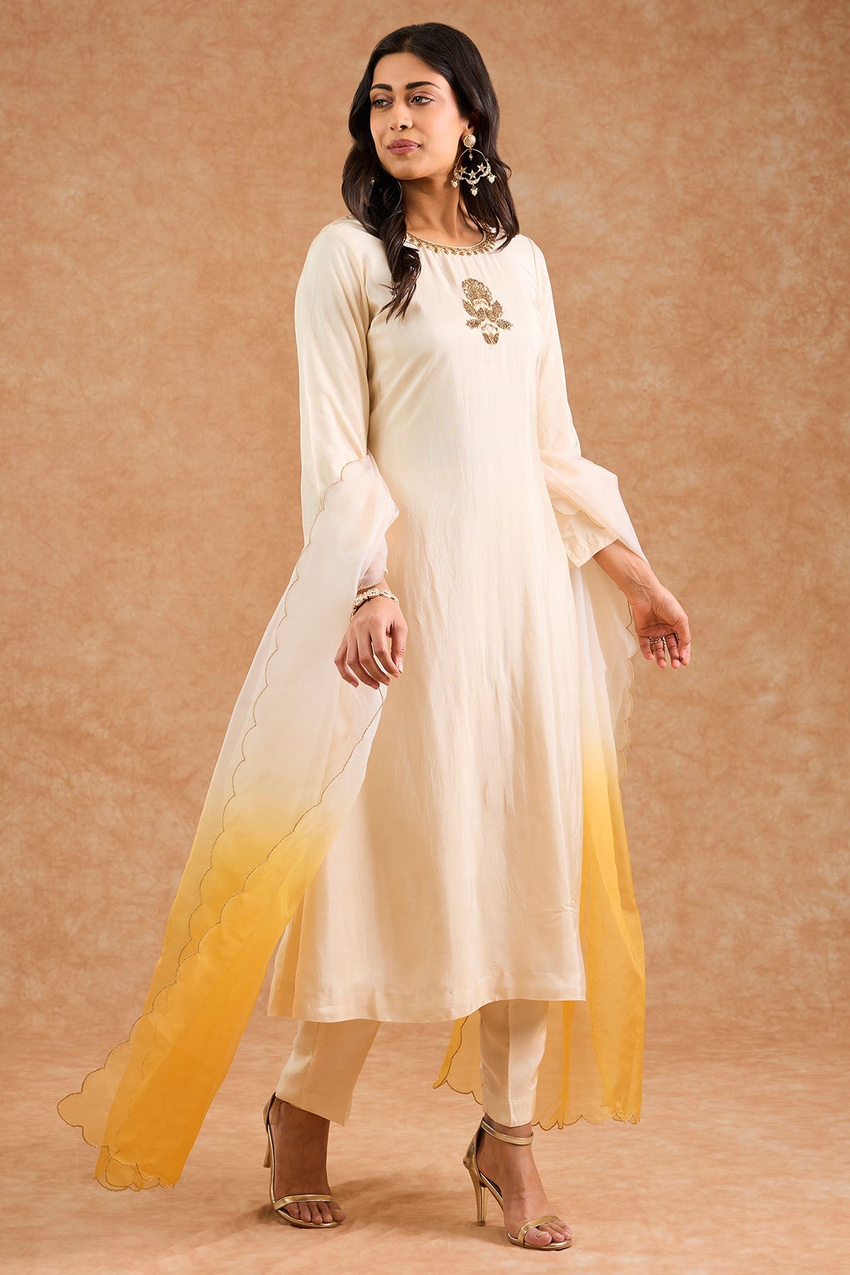 Buy Silk Ivory Embroidery Kurta Set for women by Milu Madan online available at scrollnshops