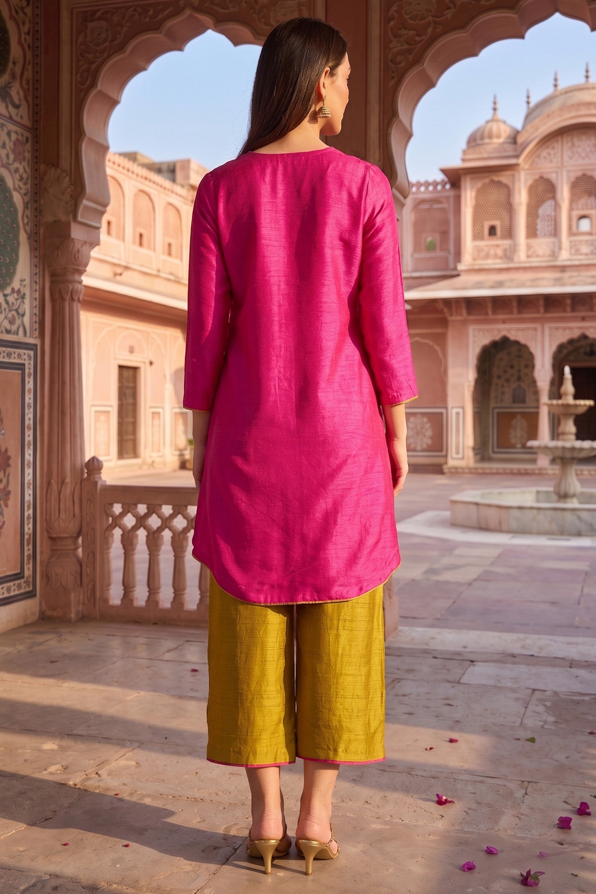 Silk Pink Short Kurta & Pants