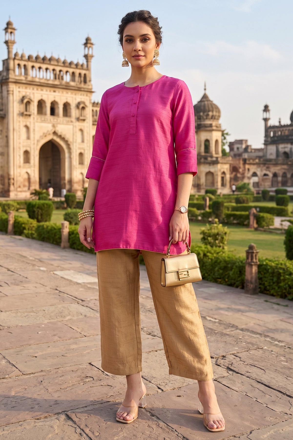 Buy Silk Pink Short Tunic & Pants for women by Sneha B online available at scrollnshops
