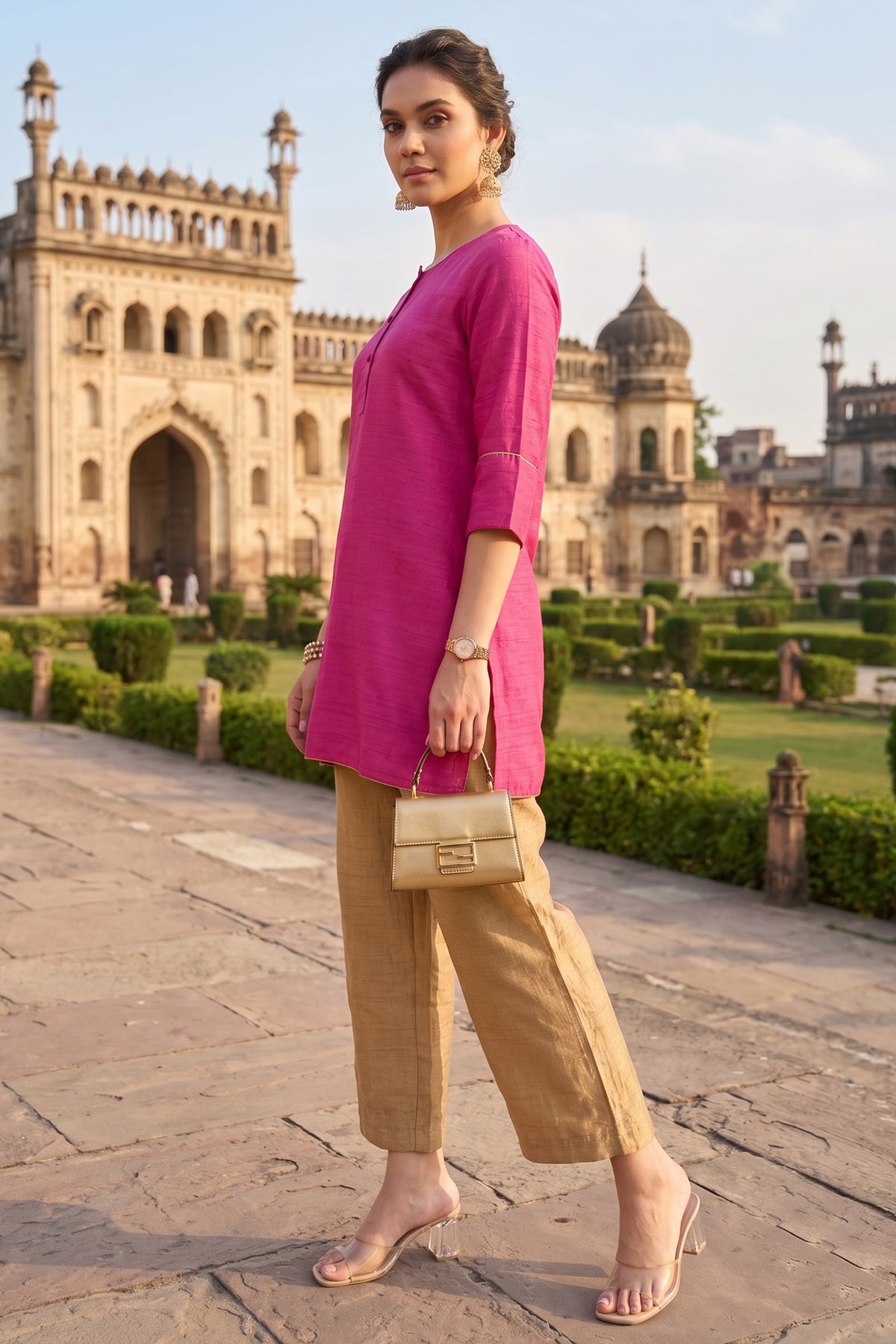 Silk Pink Short Tunic & Pants