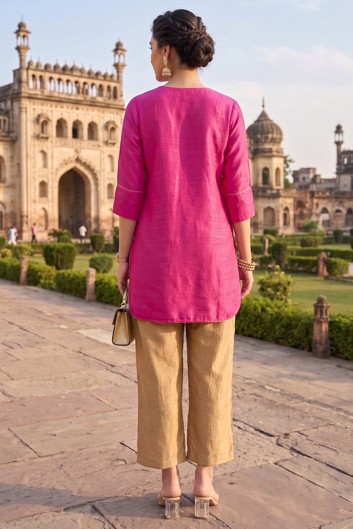 Silk Pink Short Tunic & Pants