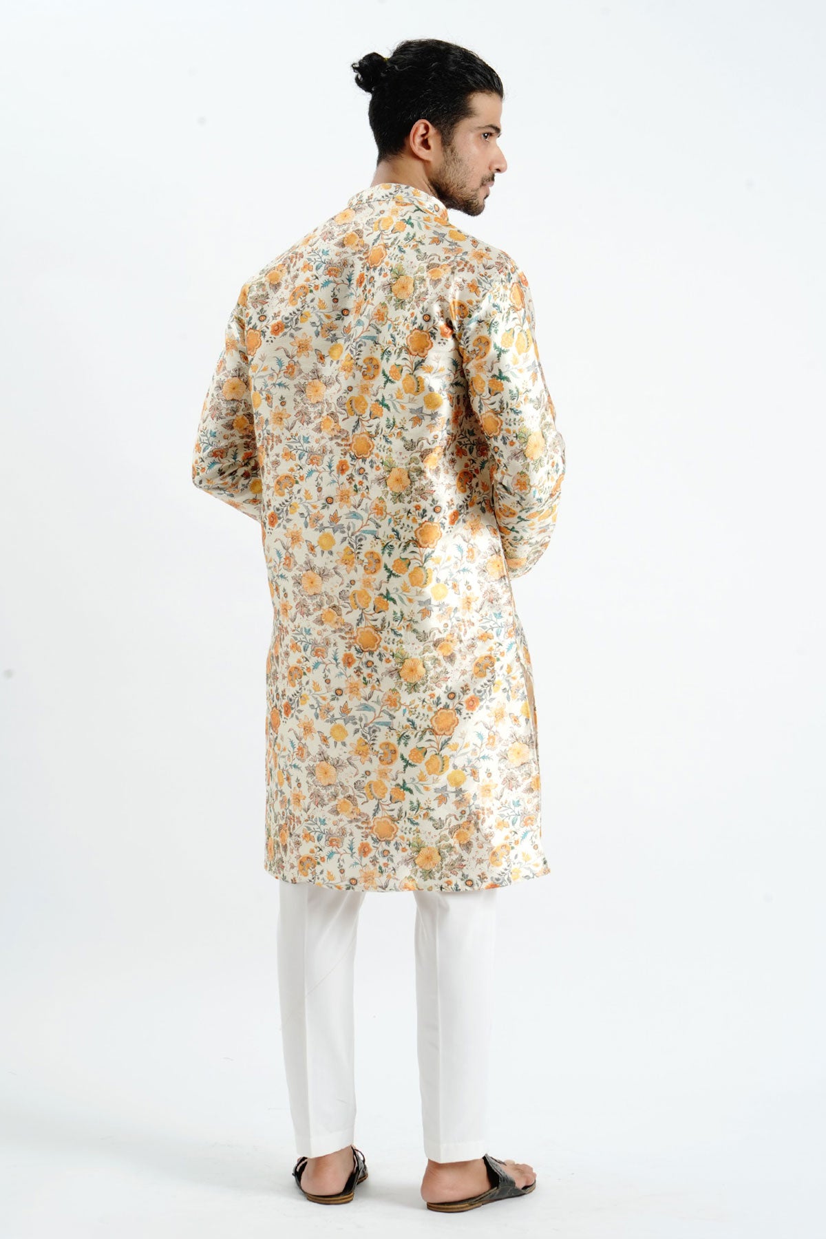 Silk Printed Detail Cream Kurta