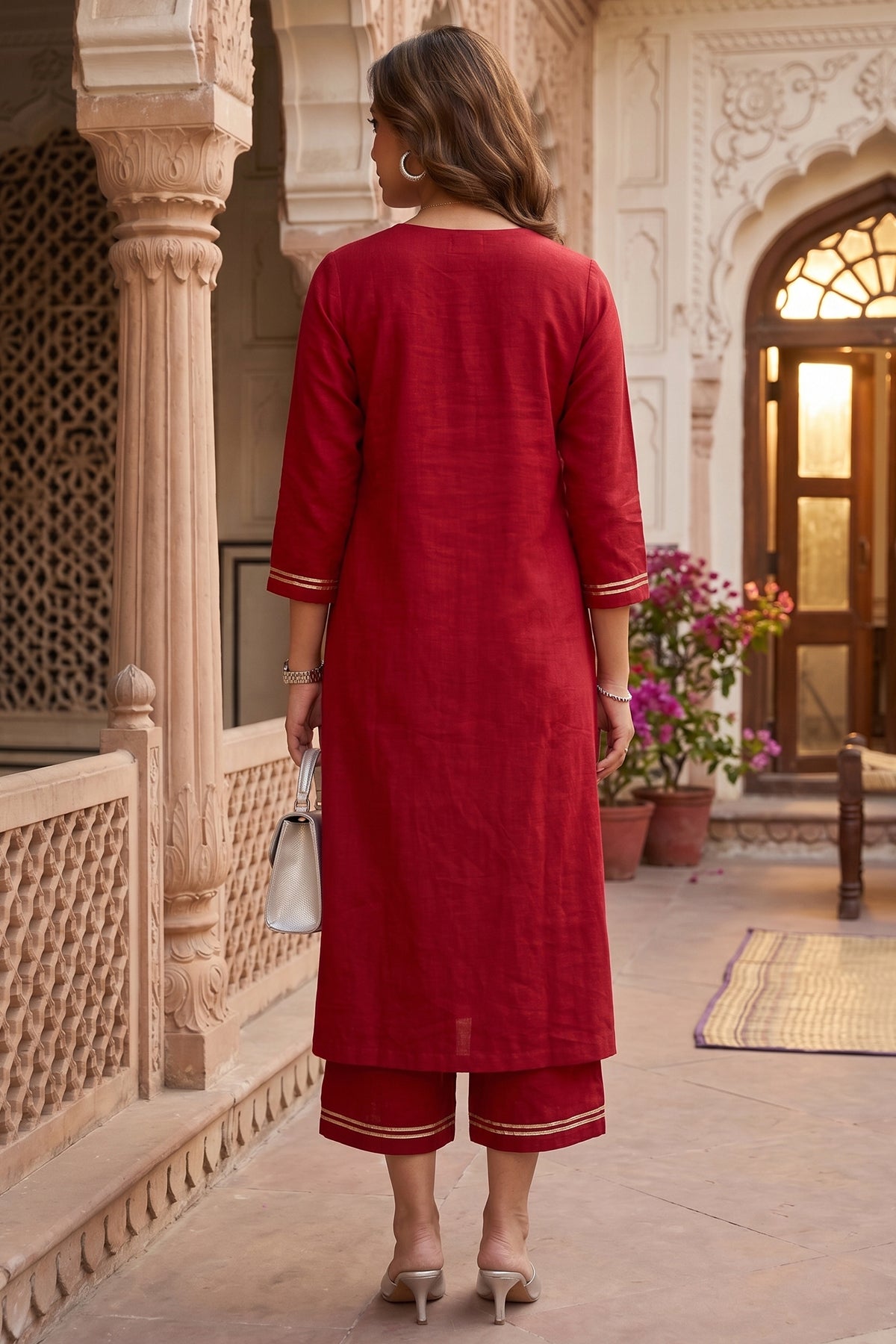 Silk Red Gota Patti Kurta Set