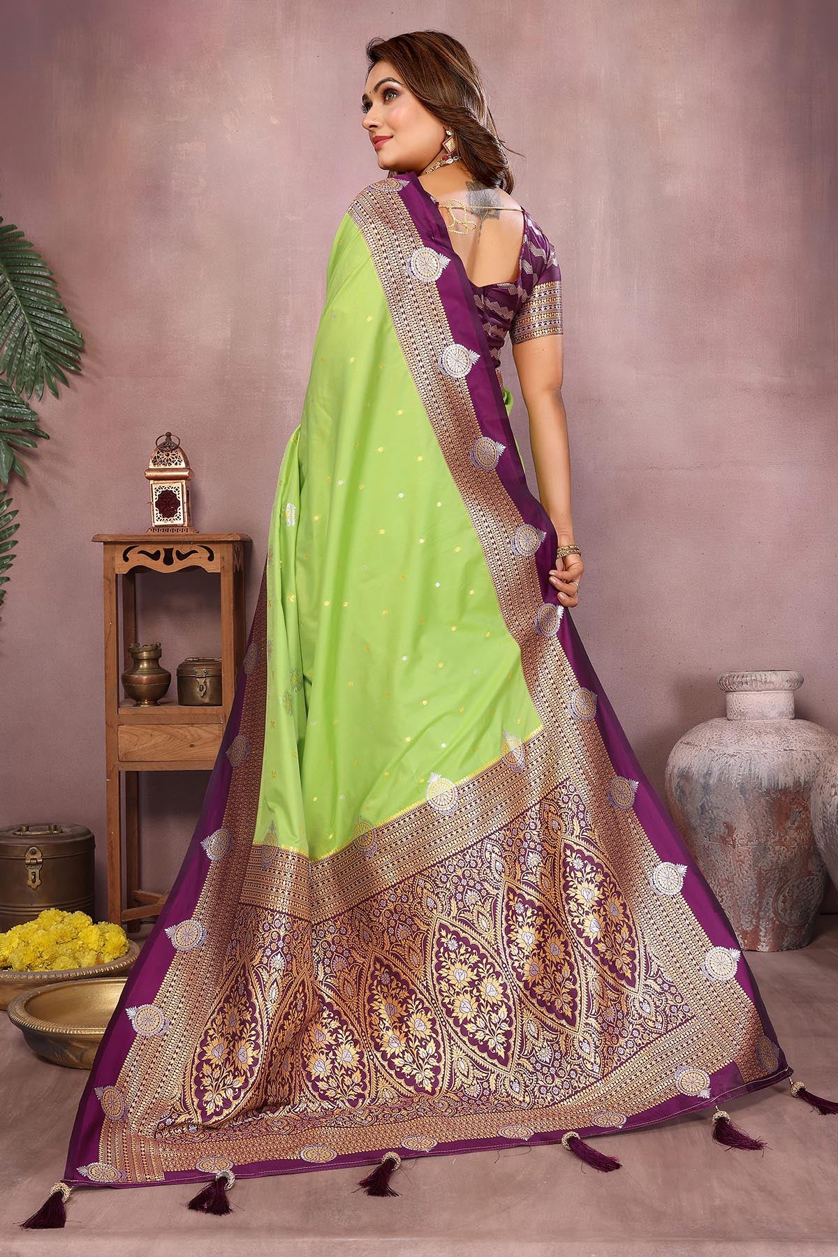 Silk Weaving Fancy Green Saree