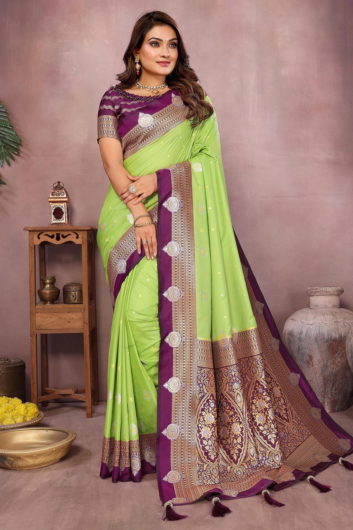 Buy Silk Weaving Fancy Green Saree for women by Aastha Fashion online available at scrollnshops