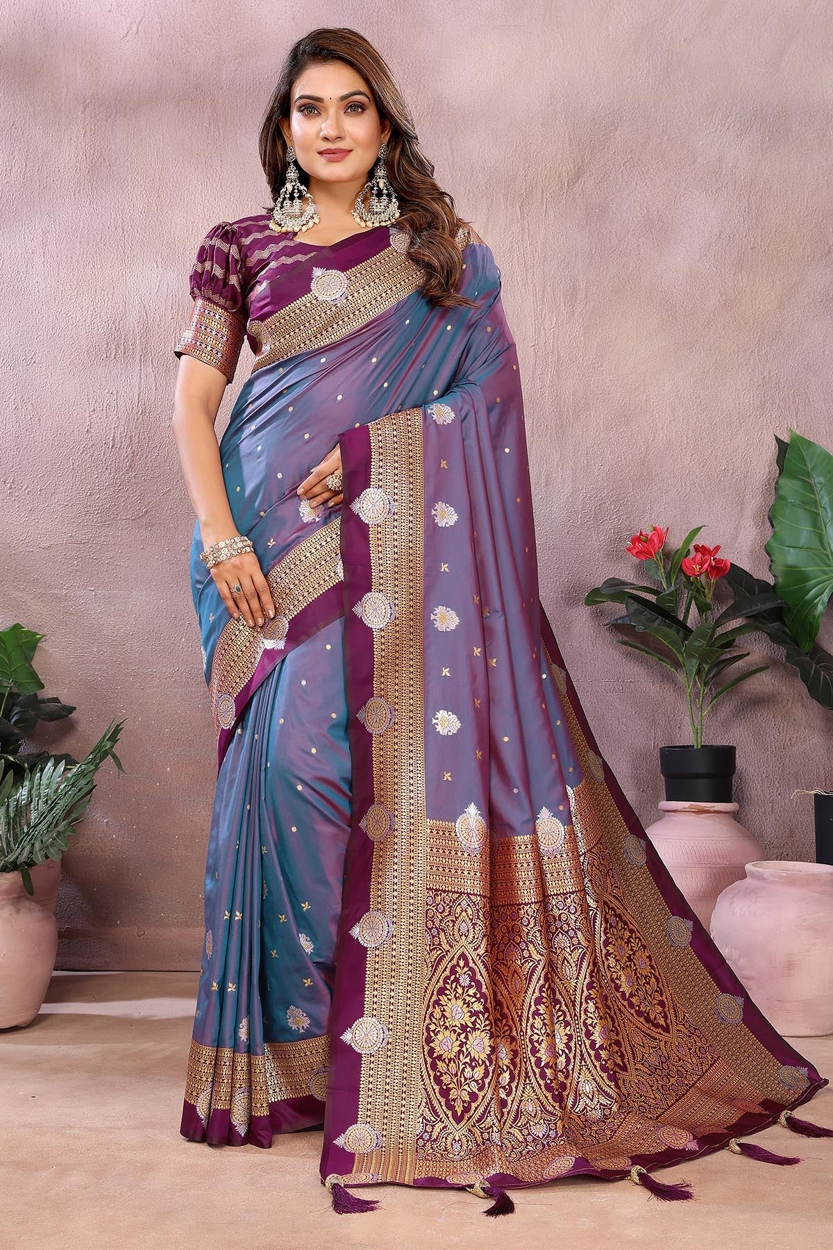 Buy Silk Weaving Fancy Purple Saree for women by Aastha Fashion online available at scrollnshops