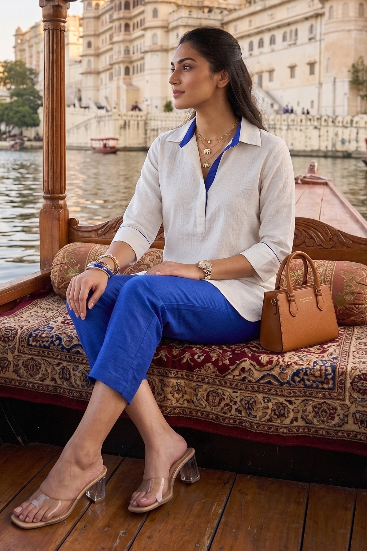 Silk White Short Tunic & Pants