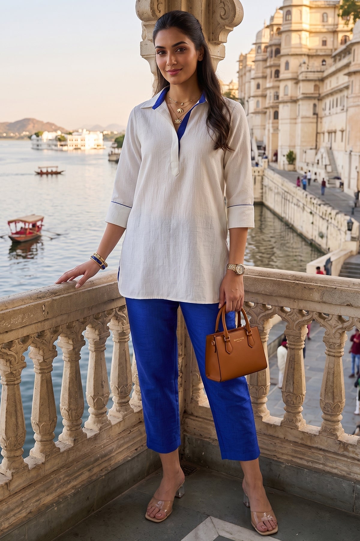 Buy Silk White Short Tunic & Pants for women by Sneha B online available at scrollnshops