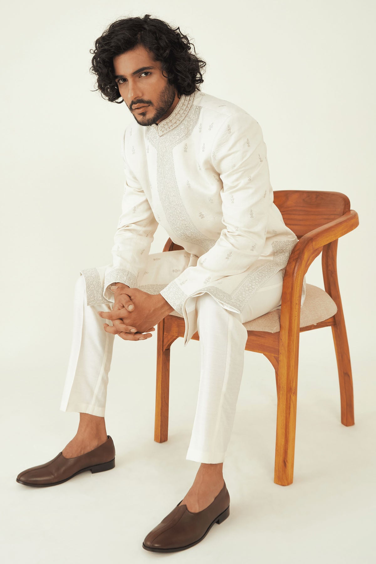 Silver Bootas & Zari Sherwani Set