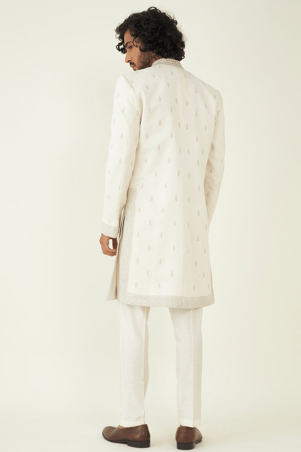 Silver Bootas & Zari Sherwani Set