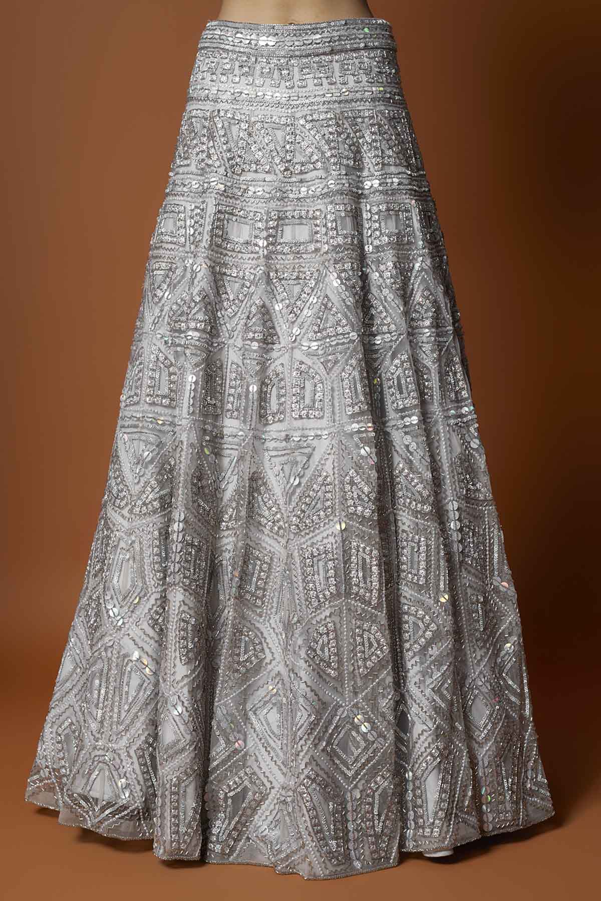 Silver Grey Embroidered Lehenga Set