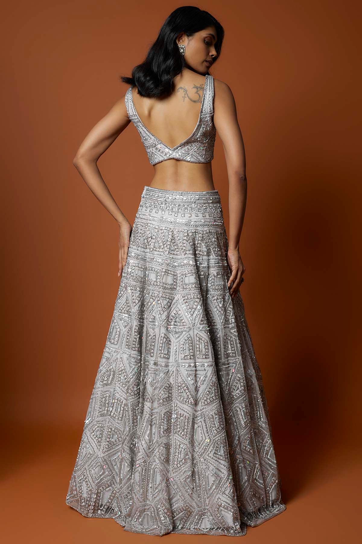 Silver Grey Embroidered Lehenga Set