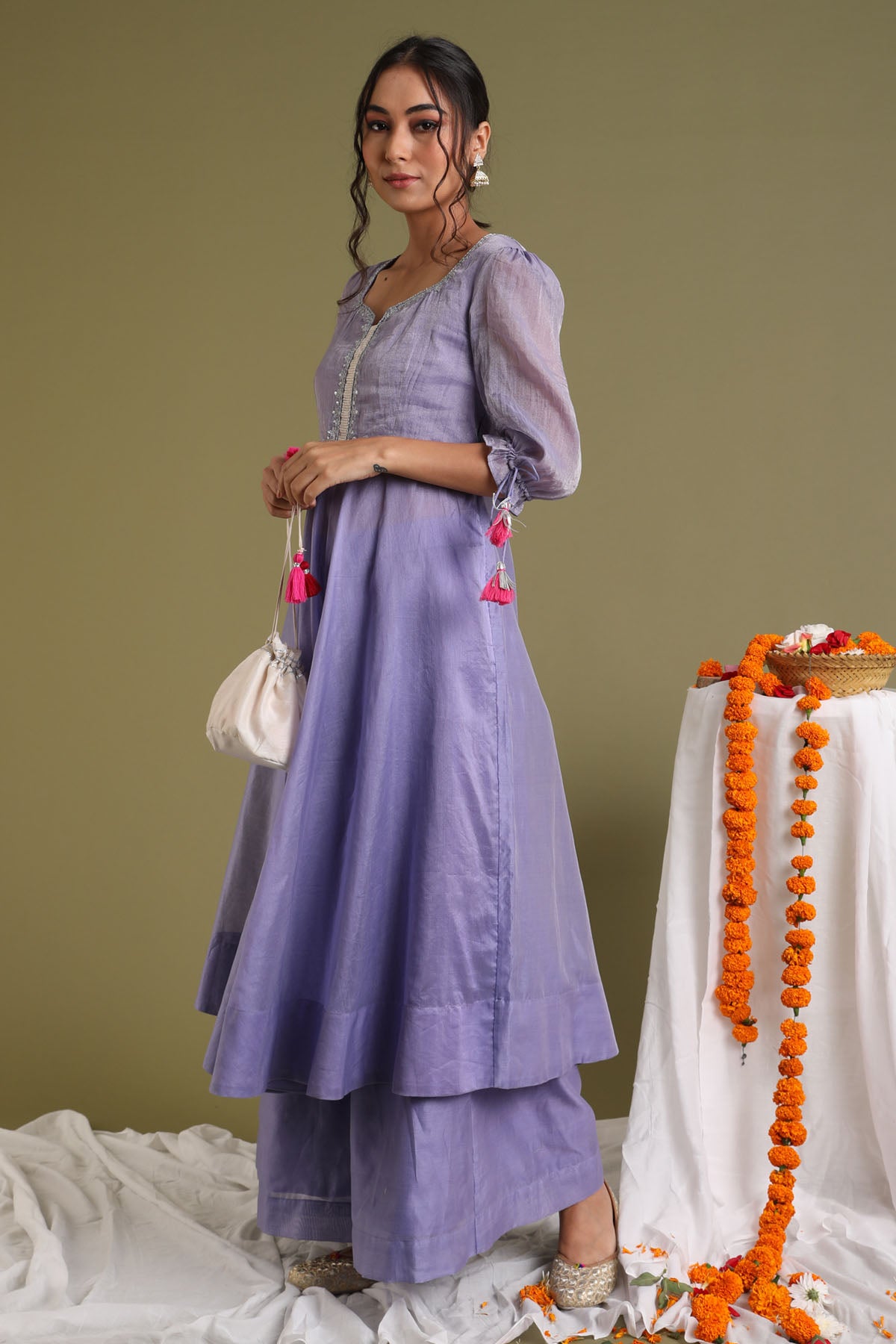 Silver Embroidery Anarkali Set