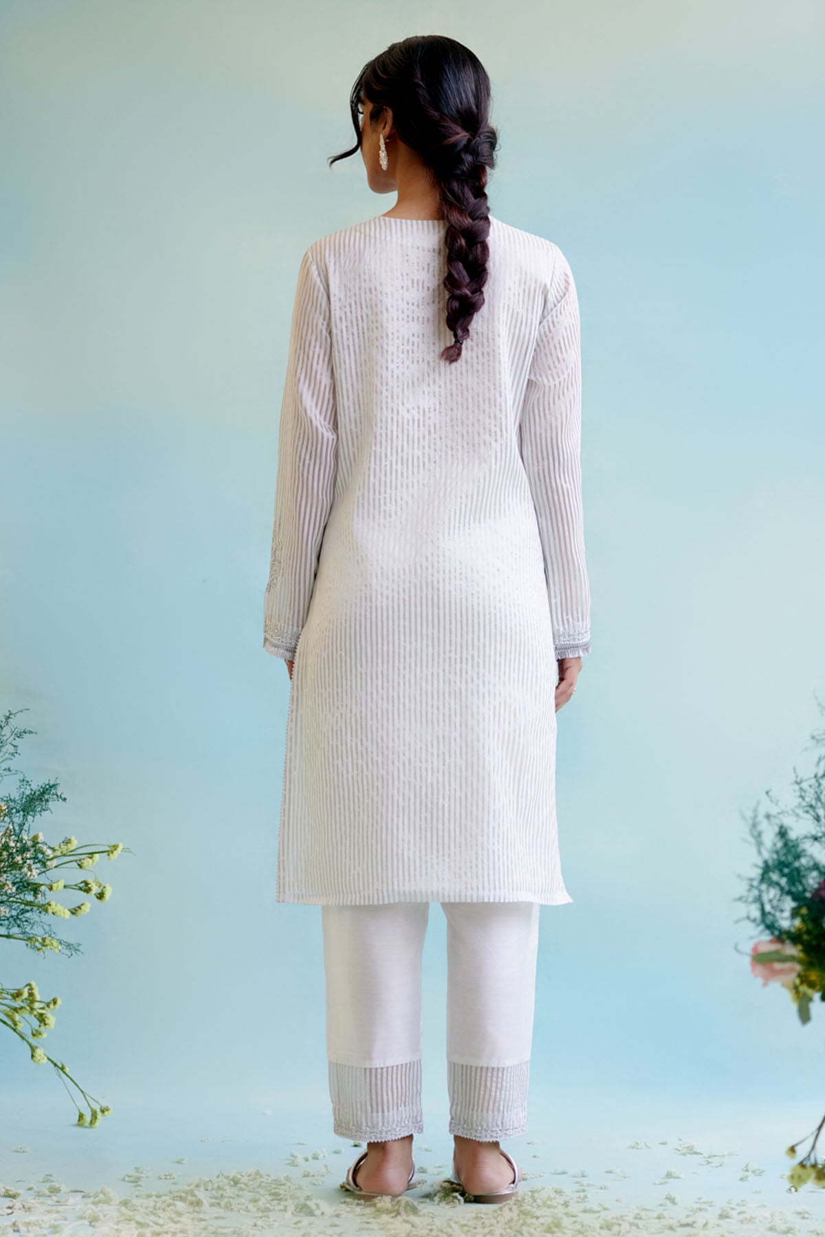 Silver Floral Embroidered Kurta