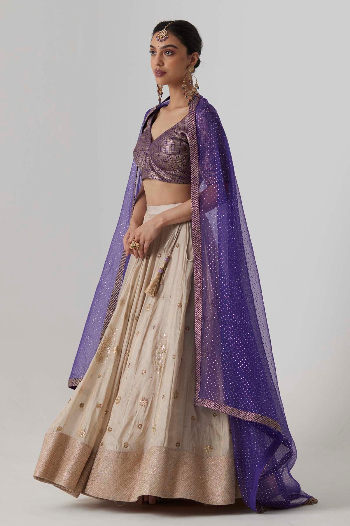 Silver Gold Embroidered Lehenga Set
