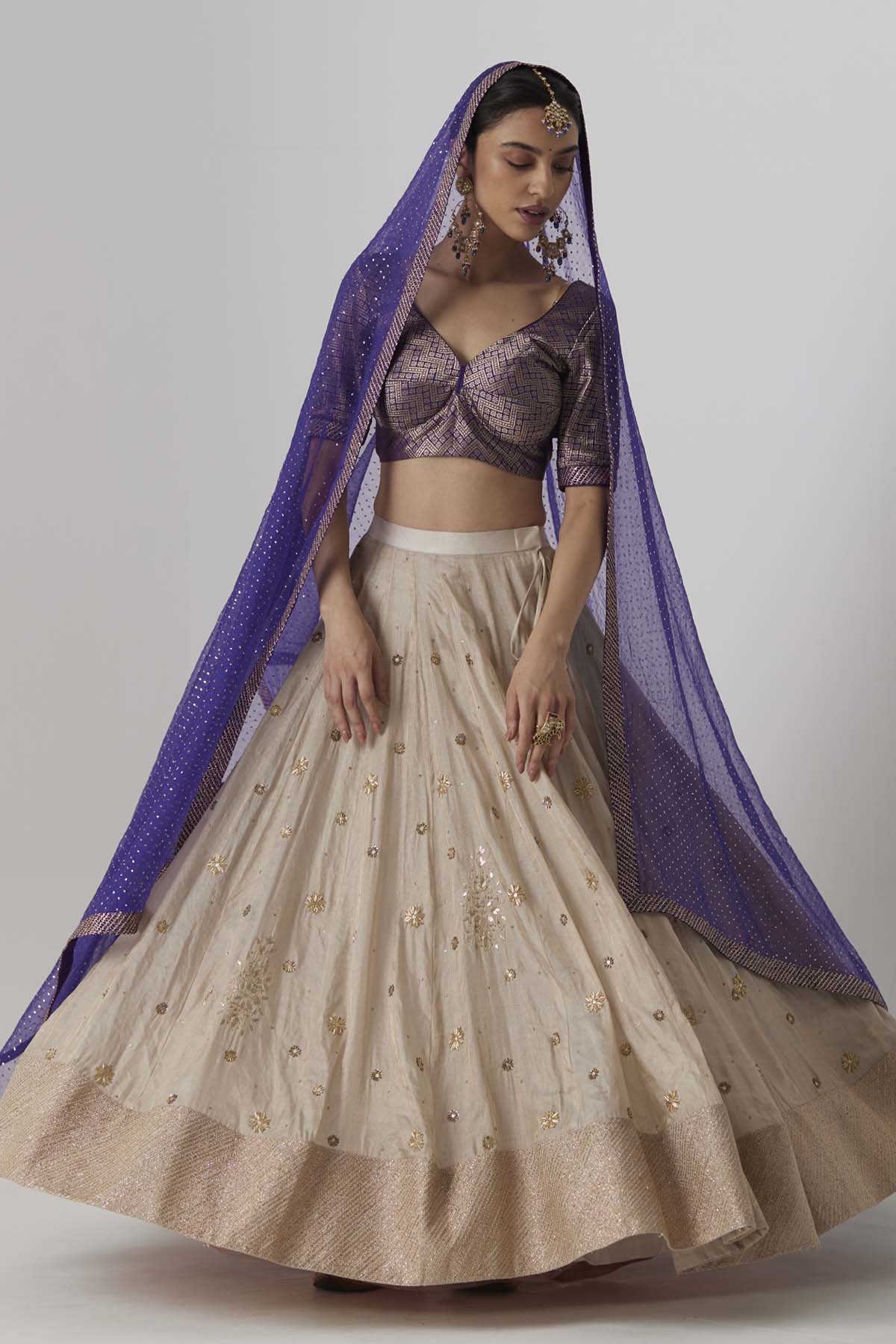 Silver Gold Embroidered Lehenga Set
