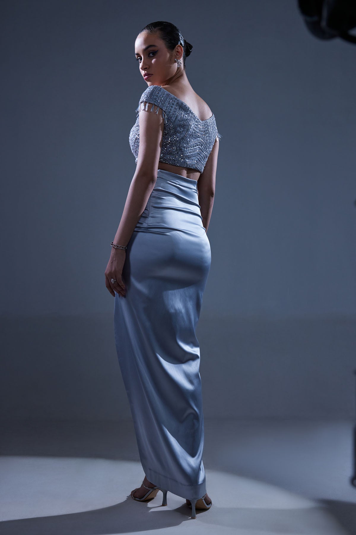 Silver Sequins Top & Rainfall Skirt Set