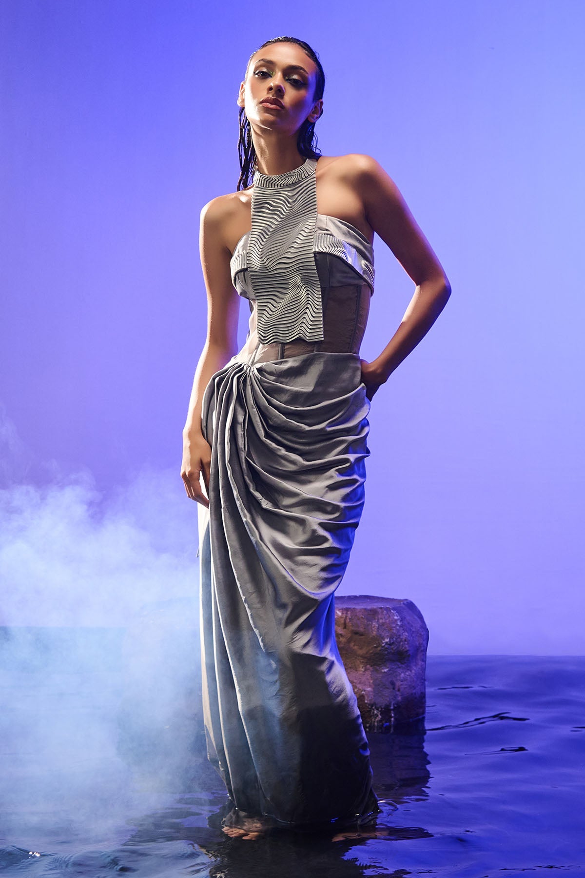 Buy Silver 3D Texture Work Gown by Asaaye for women online at ScrollnShops