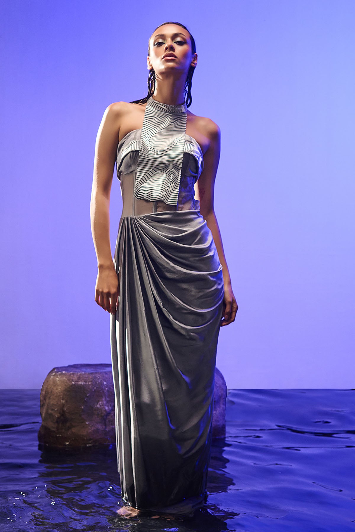 Silver 3D Texture Work Gown