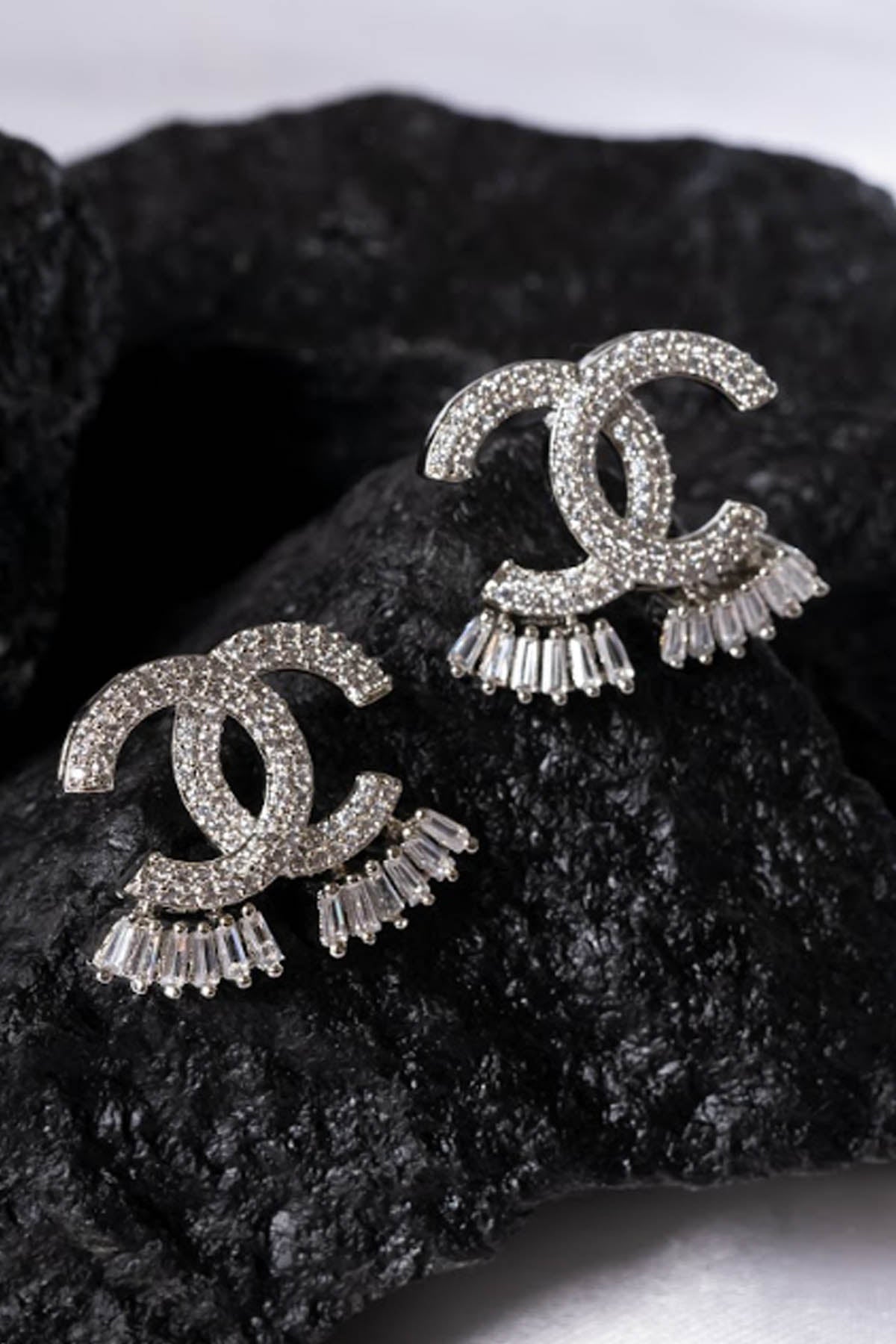 Alluring Silver Plated American Diamond Earrings - South India Jewels