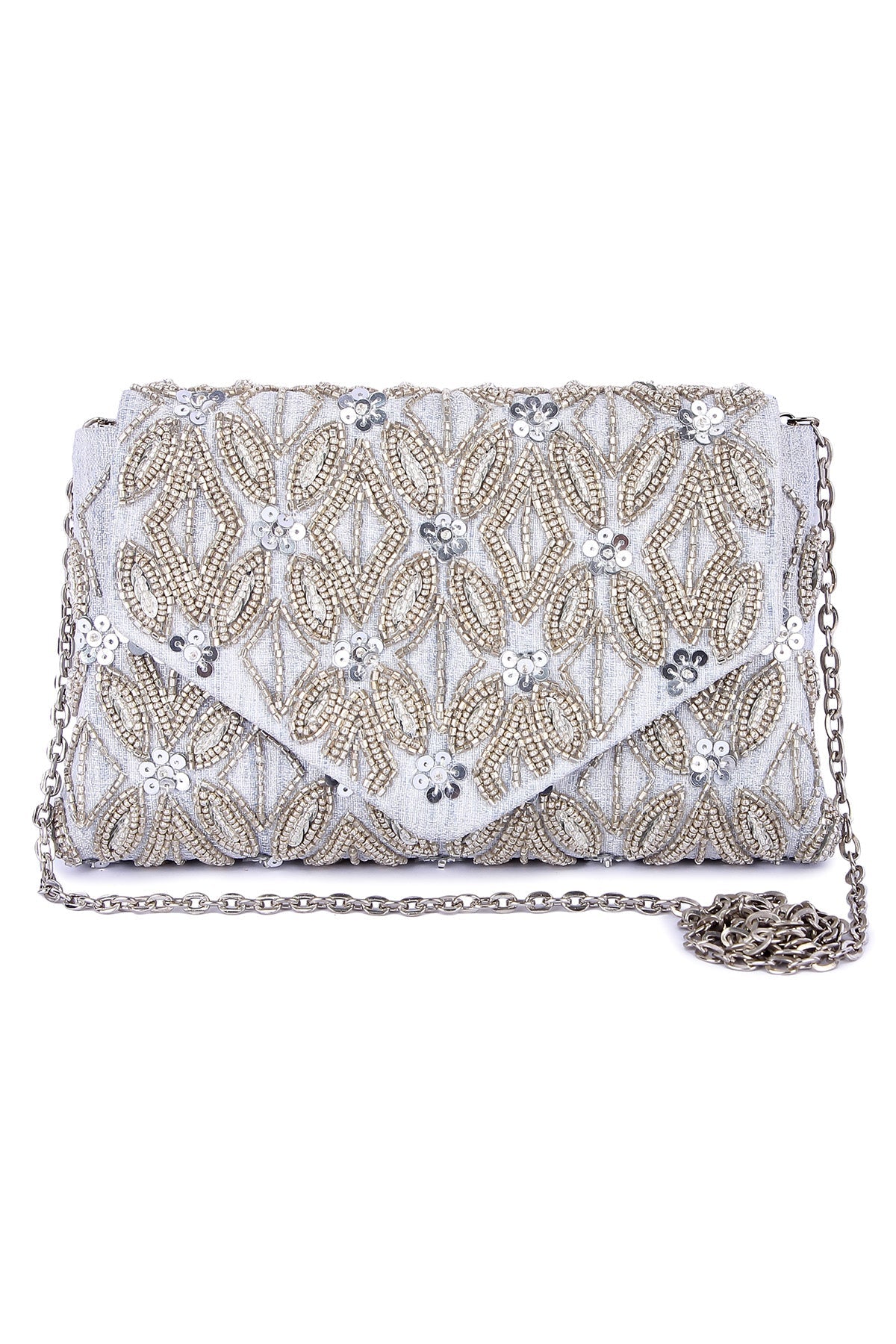 Buy Silver Beads Embroidered Clutch for women by the Purple sack online available at scrollnshops