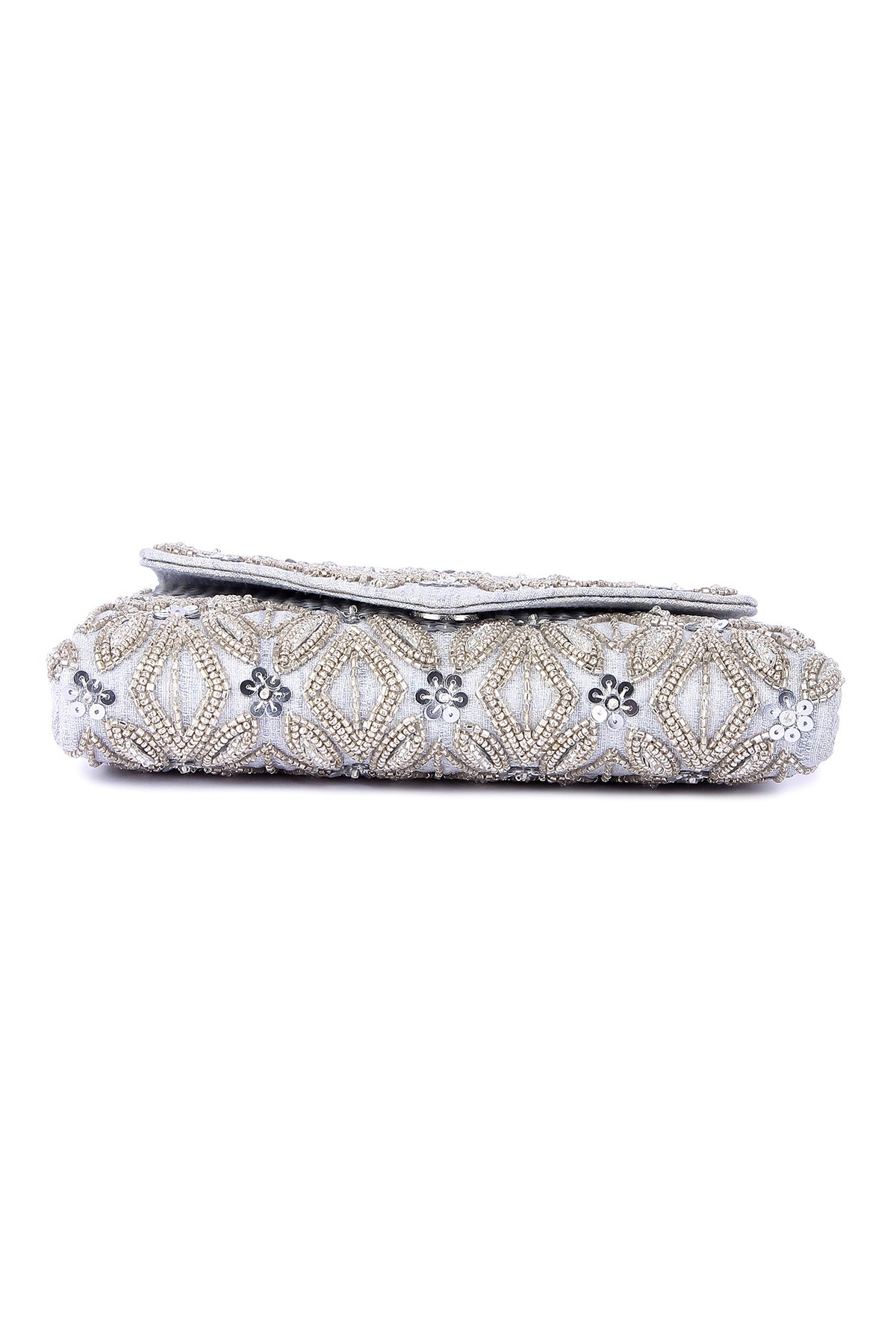 Silver Beads Embroidered Clutch