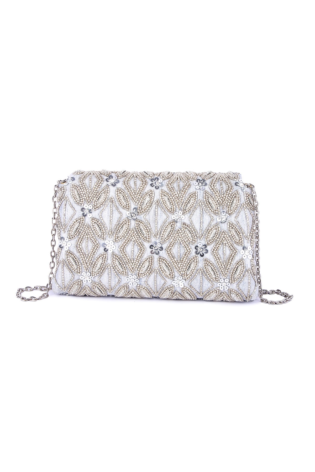 Silver Beads Embroidered Clutch
