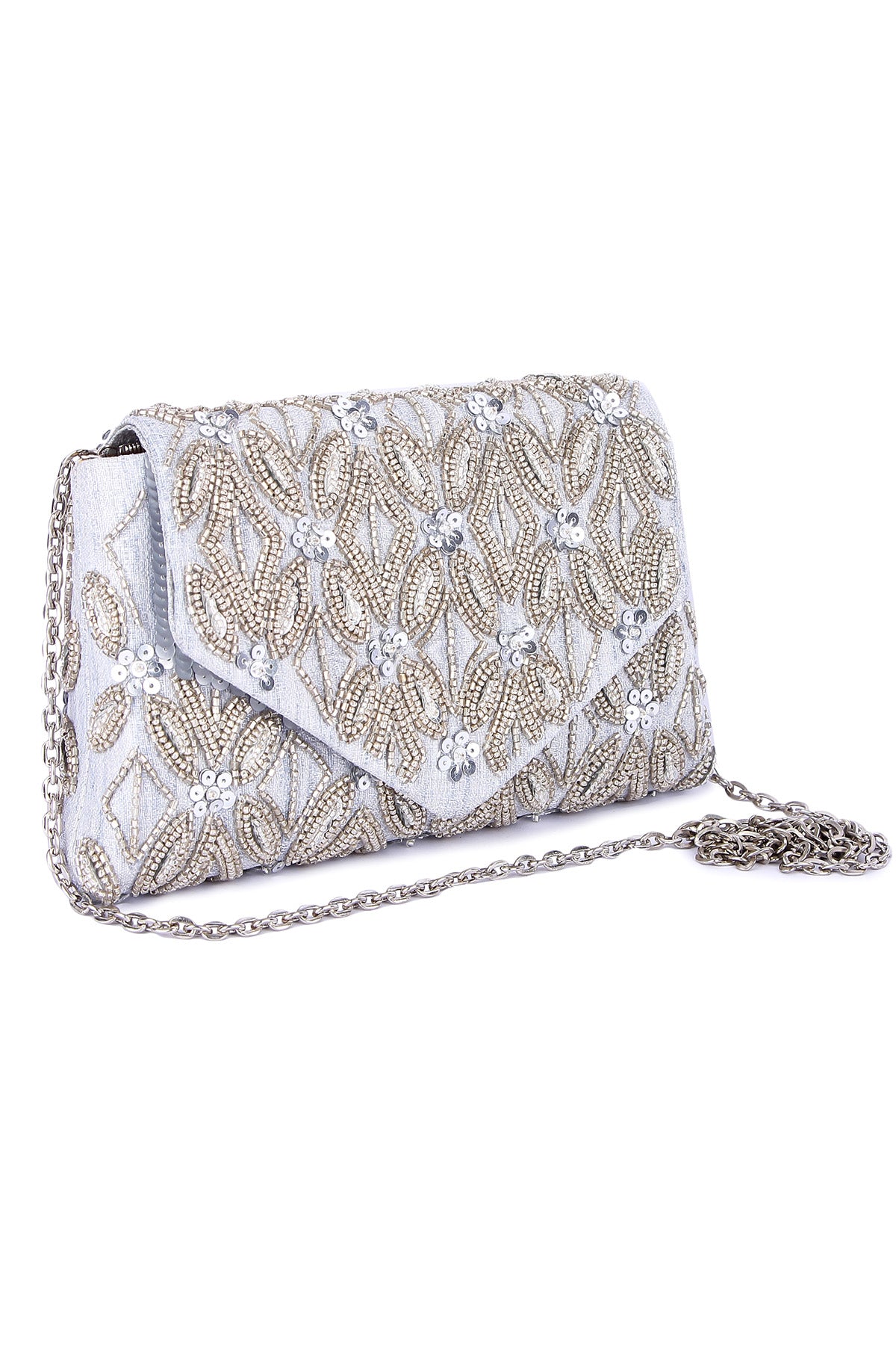 Silver Beads Embroidered Clutch