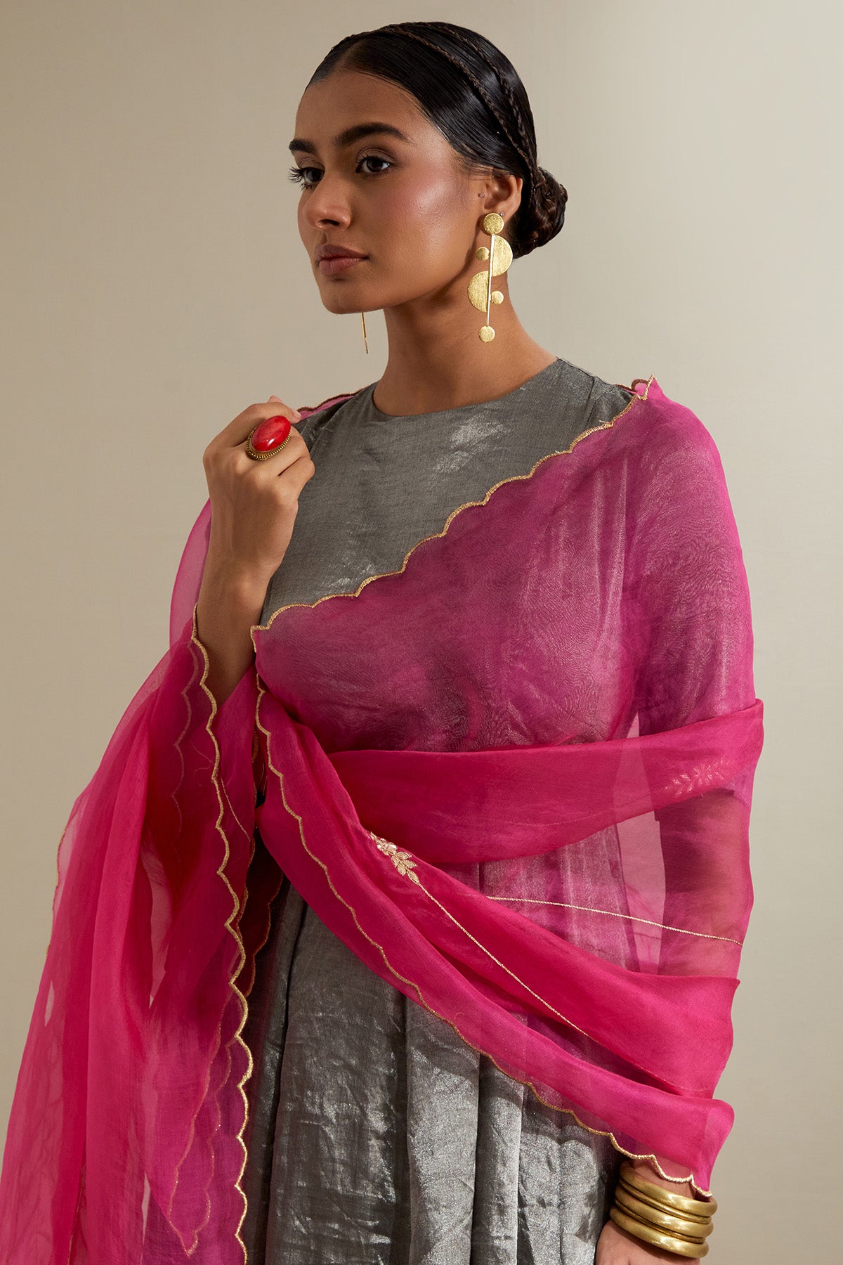 Silver Black Zari Anarkali Set