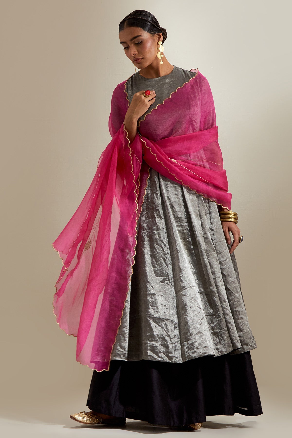 Buy Silver Black Zari Anarkali Set for women by Vinusto online available at scrollnshops