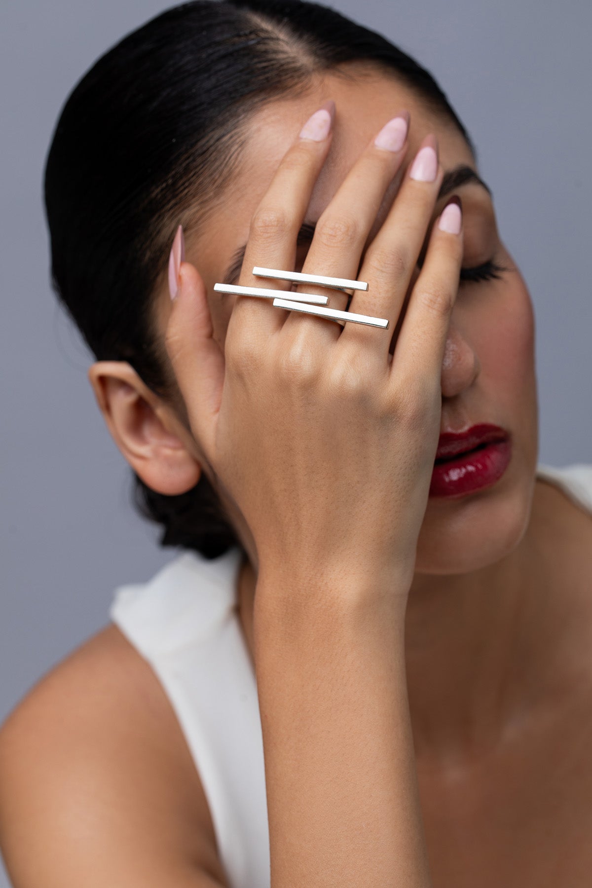 Buy Silver Brass Layered Line Ring for women by Ethnic Andaz online available at scrollnshops