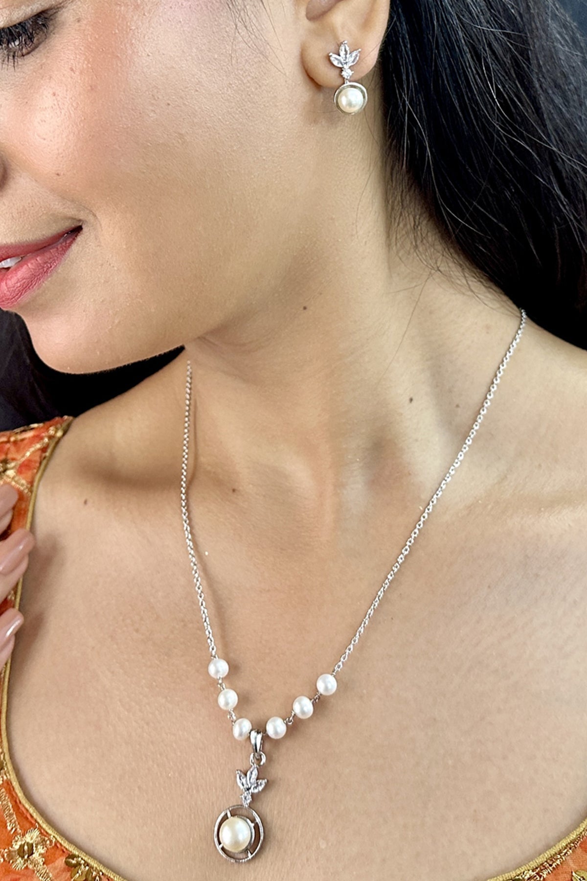 Buy Silver Button Shaped Jewellery for women by J Pearls online available at scrollnshops