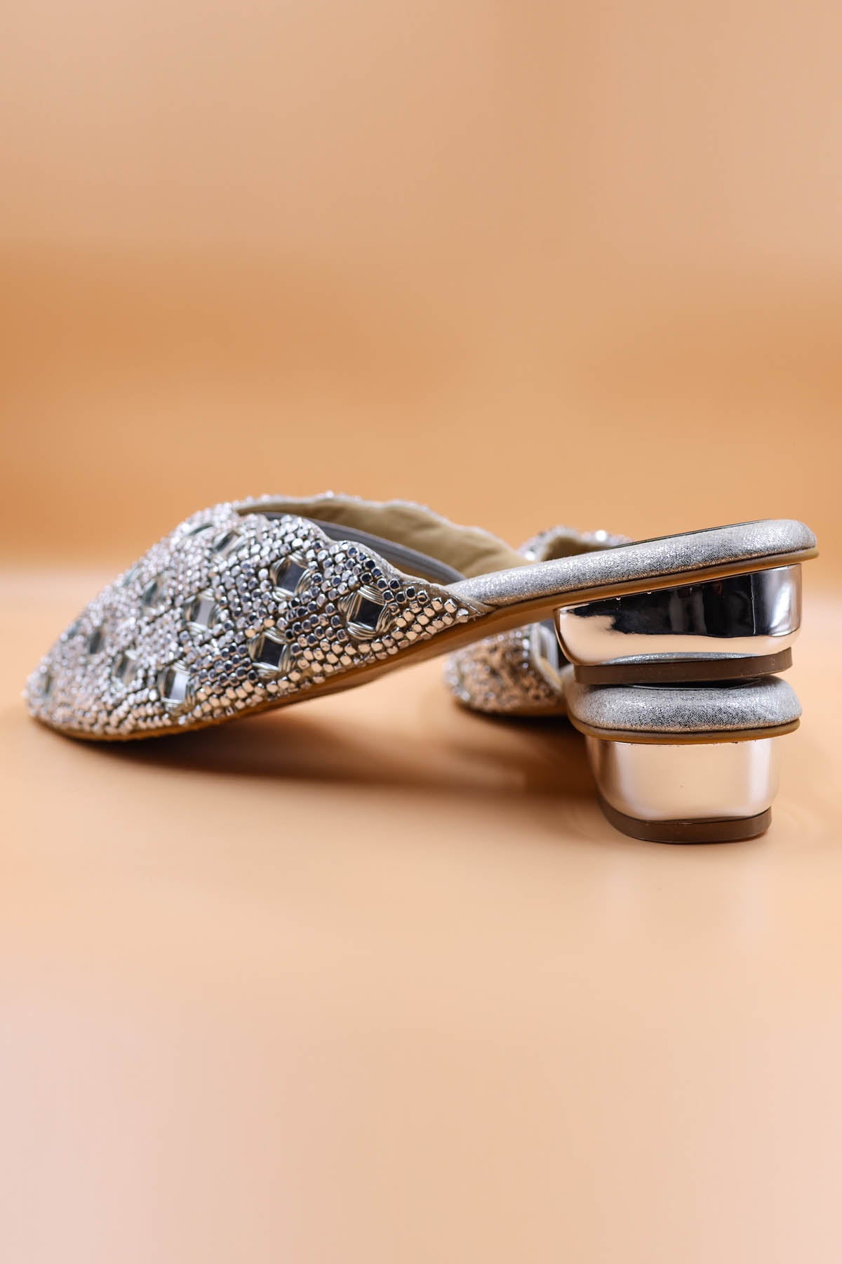 Silver Crystal Embroidered Mules