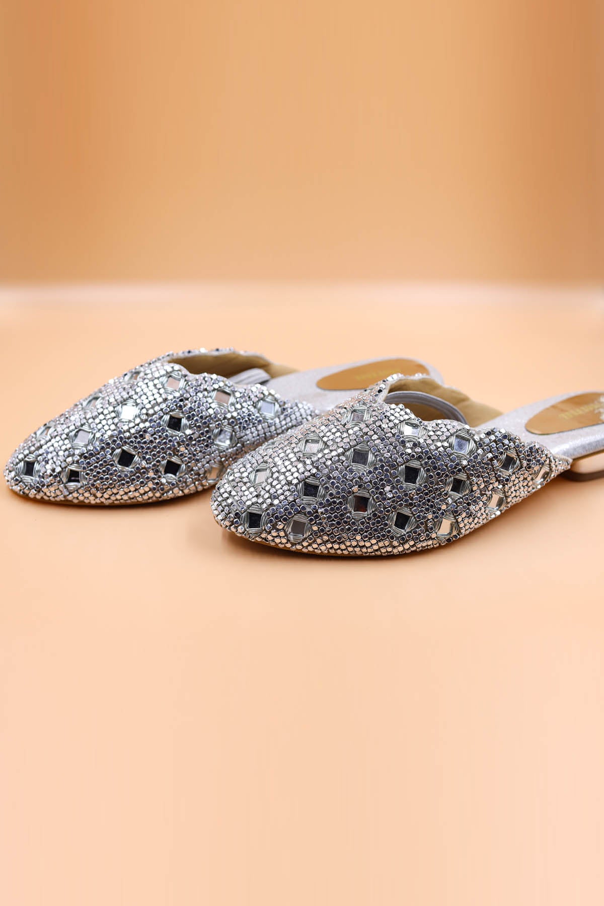 Silver Crystal Embroidered Mules