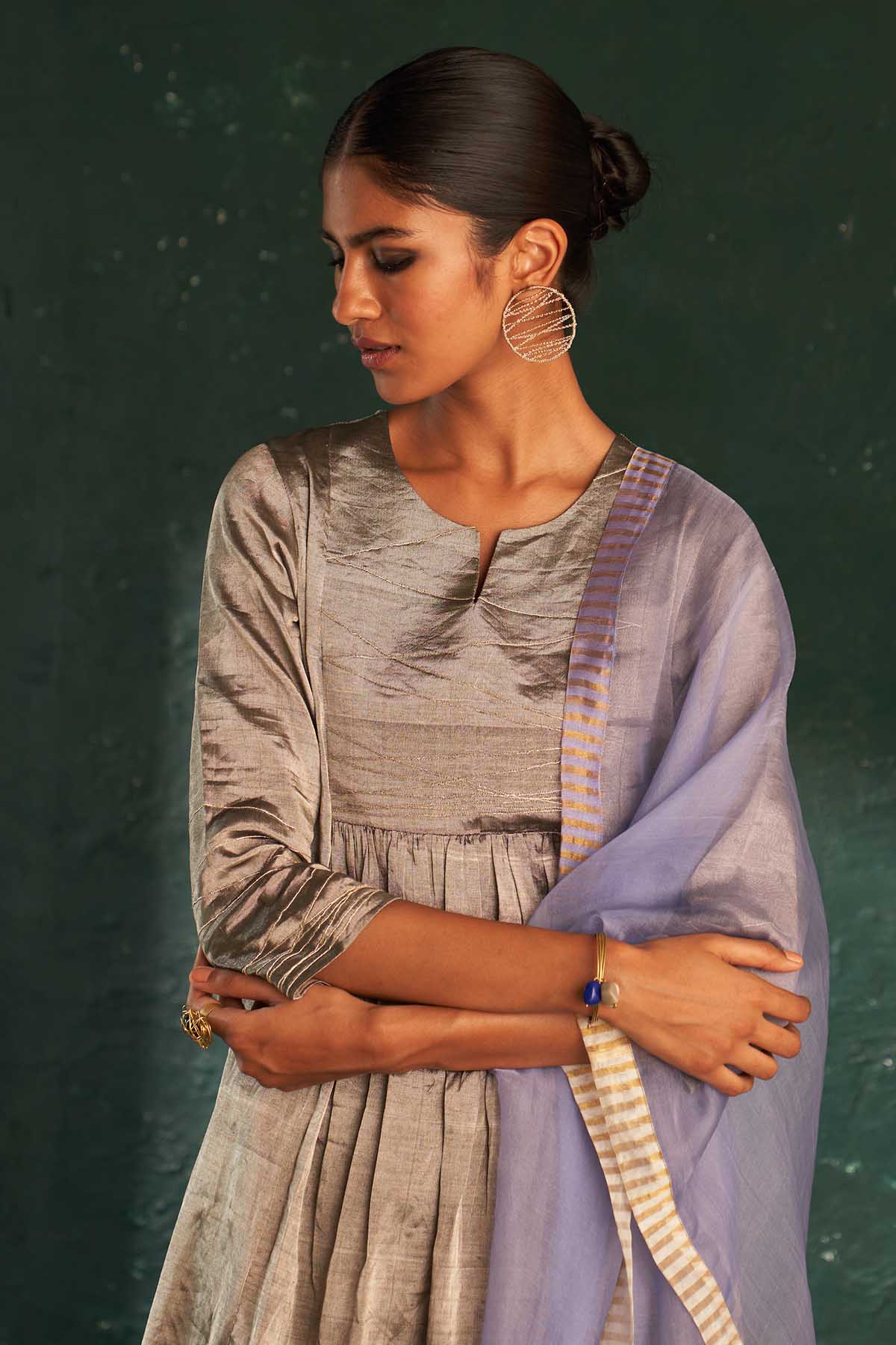 Silver Dori Work Flare Kurta Set