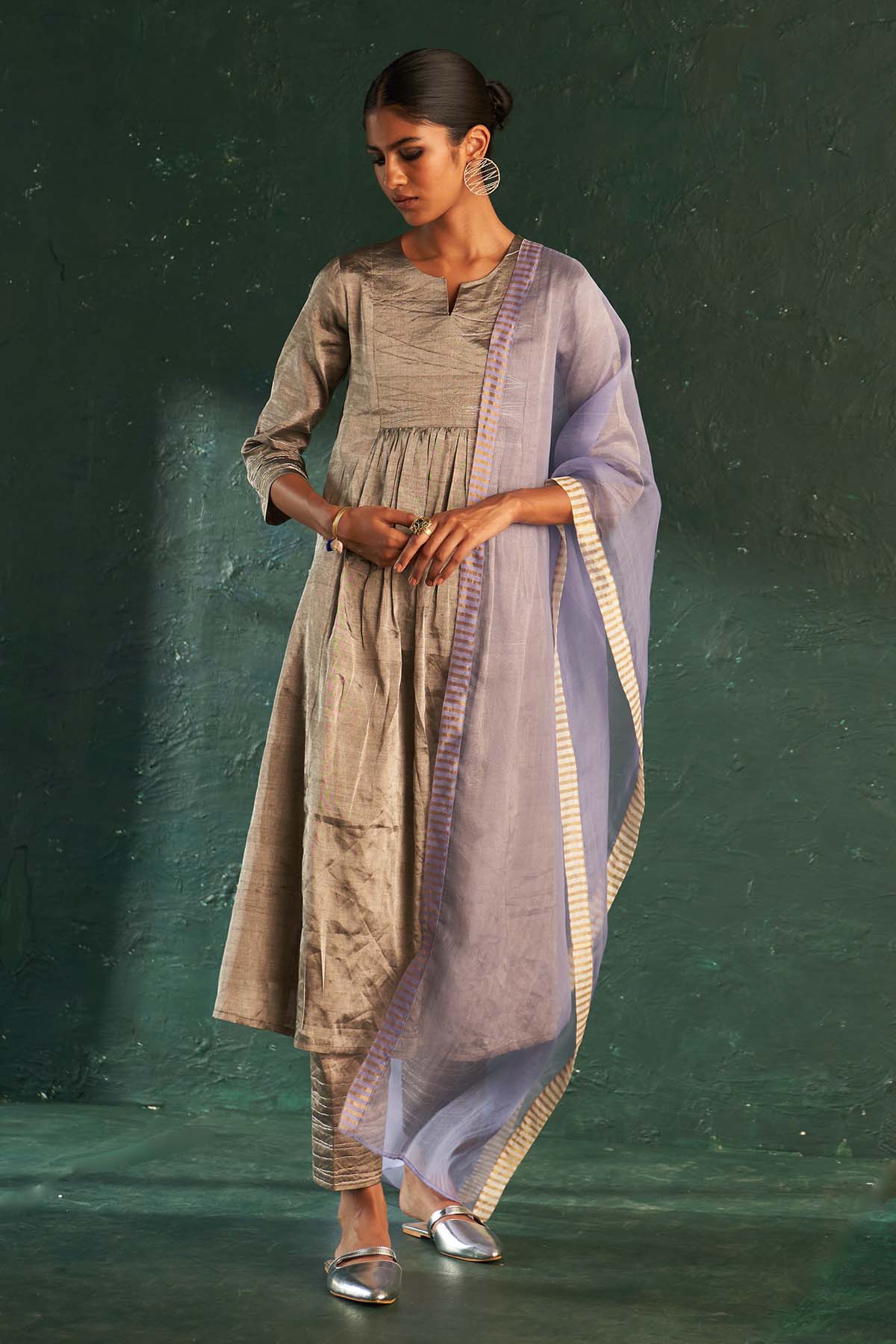 Buy Silver Dori Work Flare Kurta Set Online