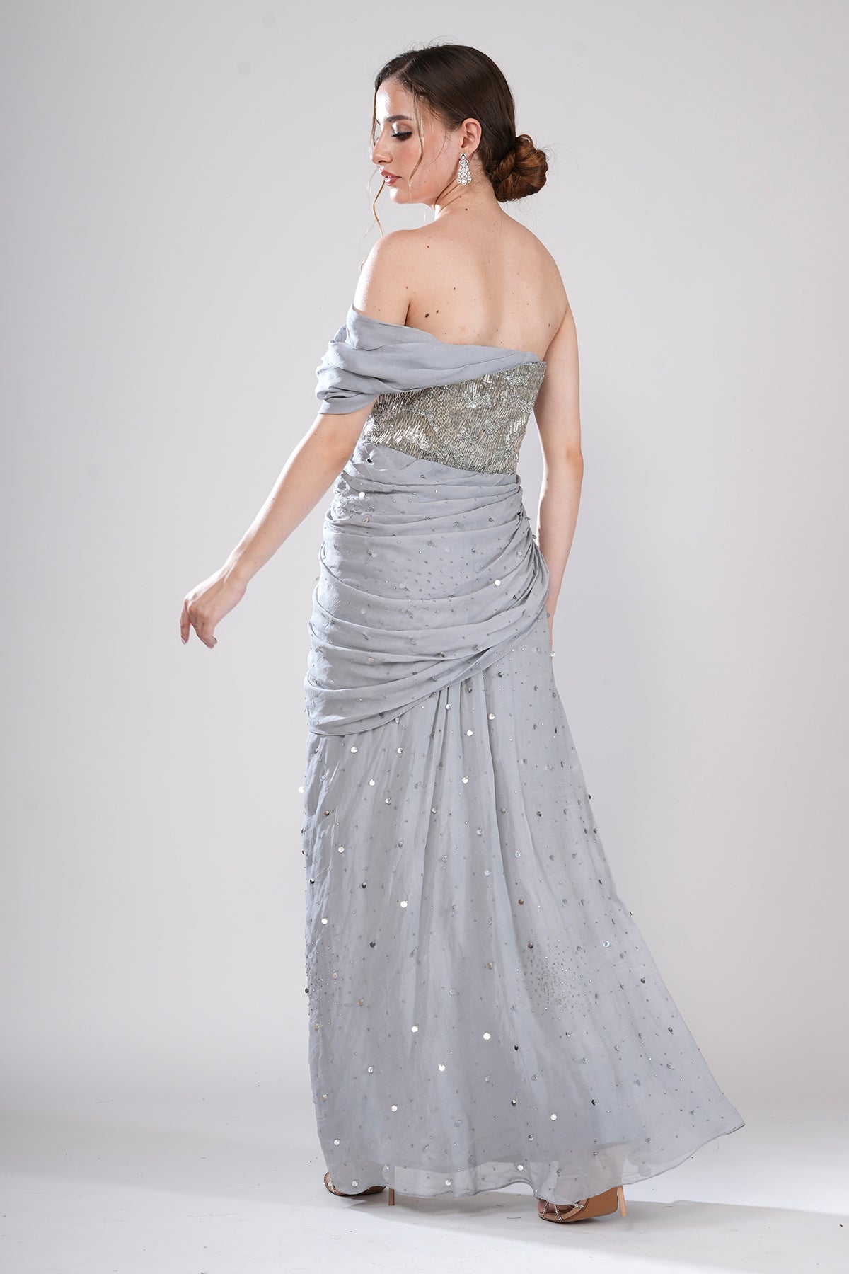Silver Embellished Drape Gown