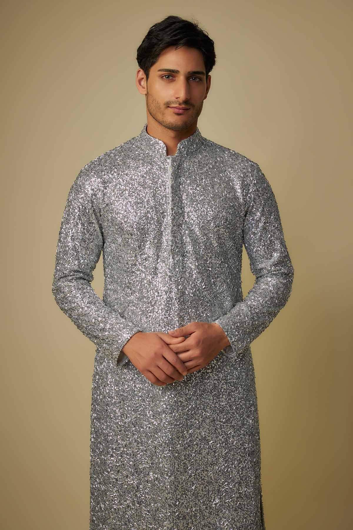 Silver Embroidered Kurta Set