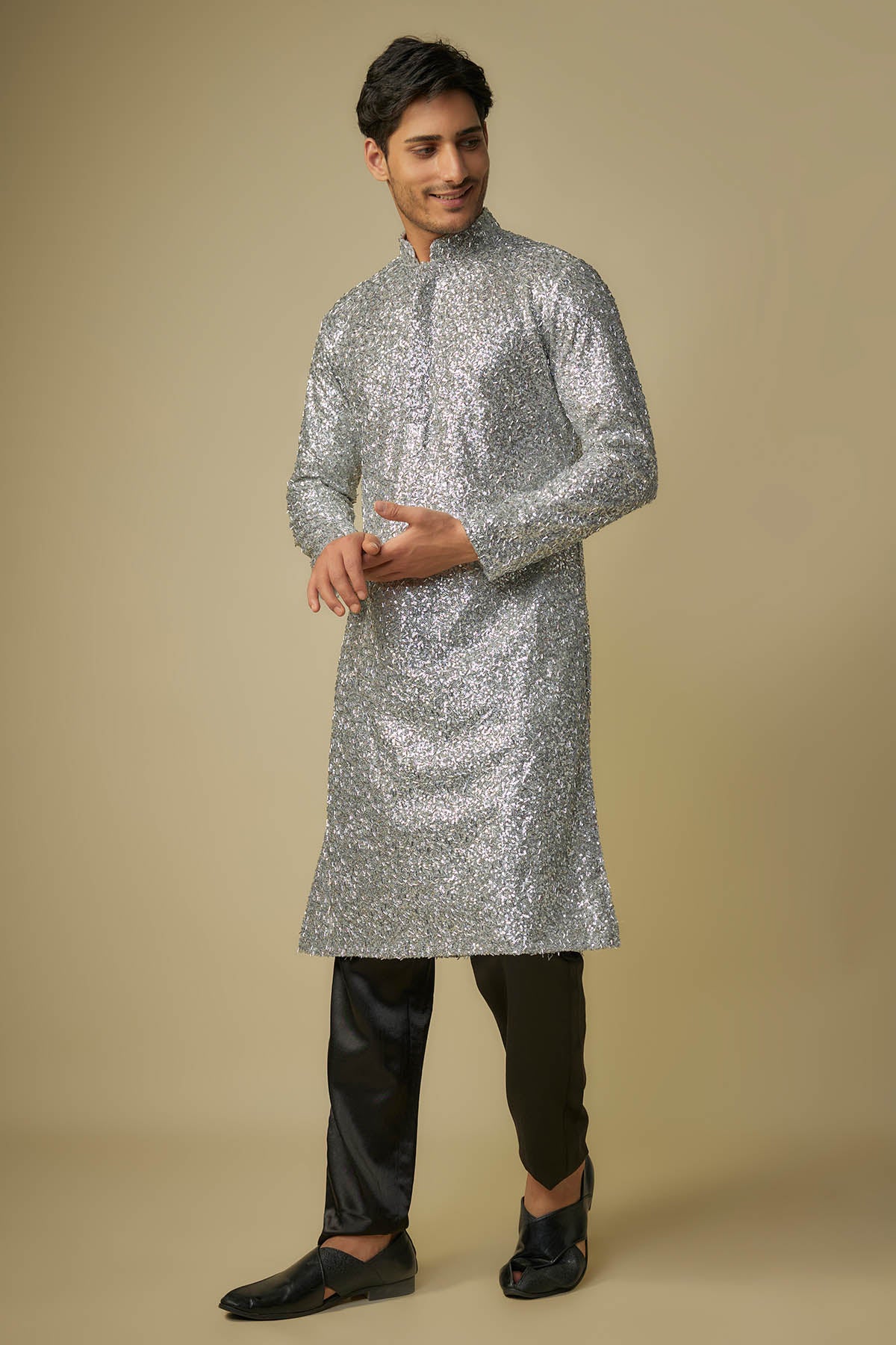 Silver Embroidered Kurta Set