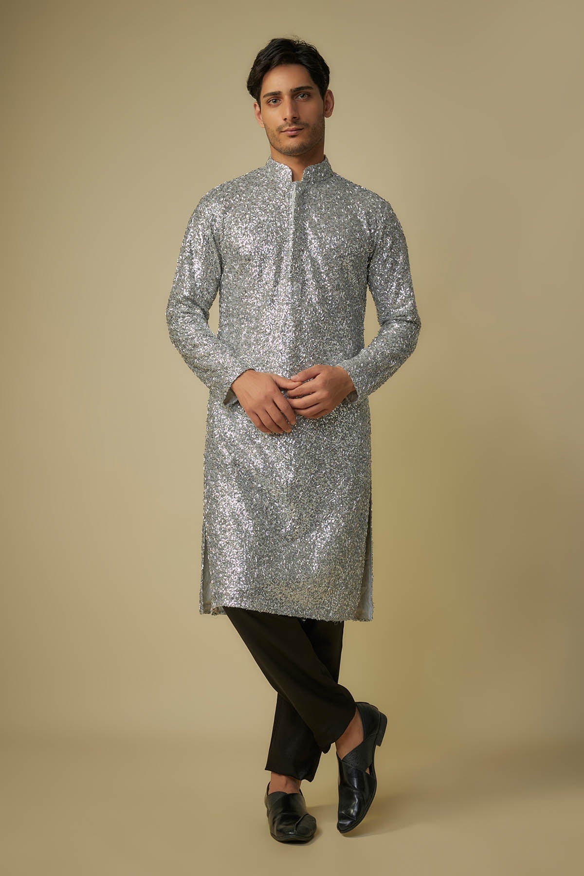 Buy Silver Embroidered Kurta Set by Masumi Mewawalla for men online at ScrollnShops