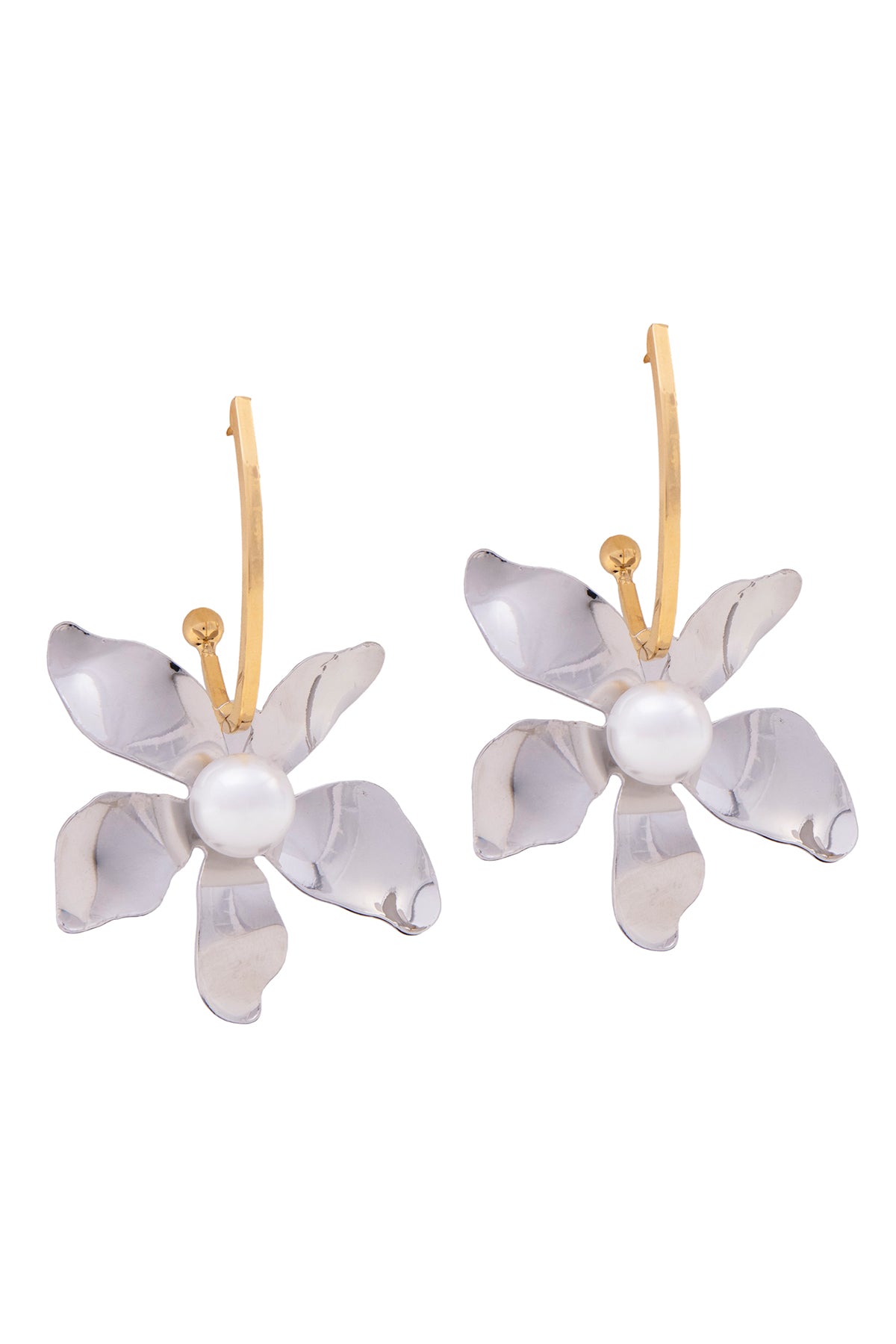 Silver Enamel Floral Earrings
