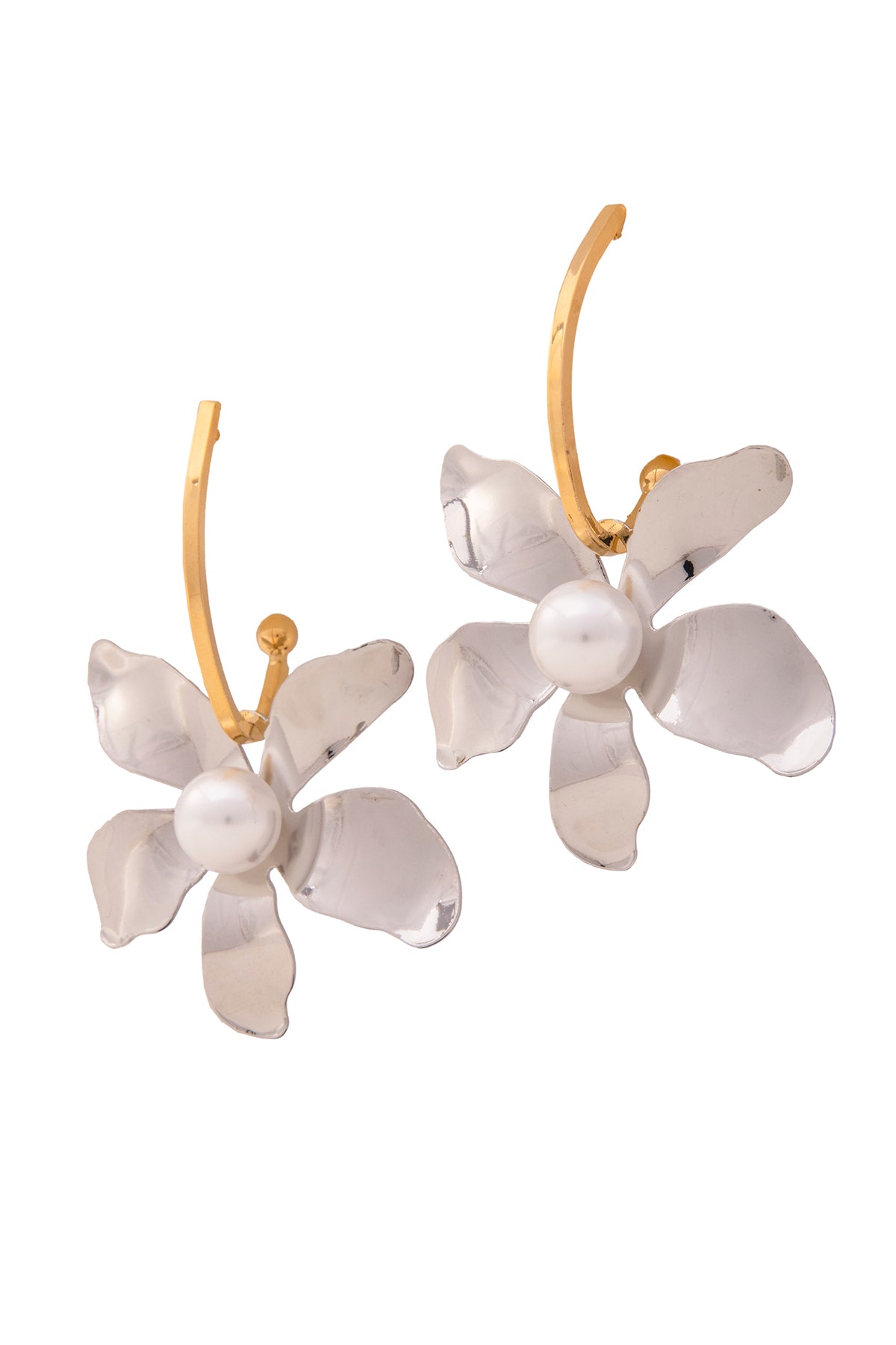 Silver Enamel Floral Earrings