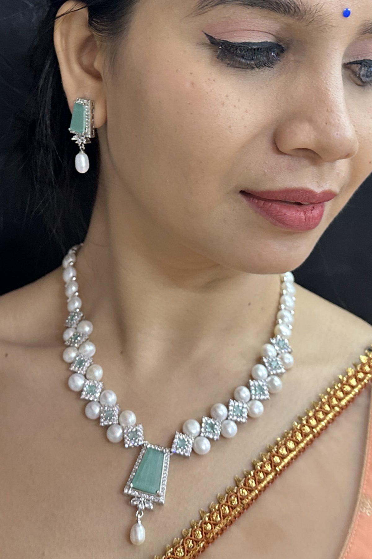 Buy Silver Flat Pearl Jewellery Set for women by J Pearls online available at scrollnshops