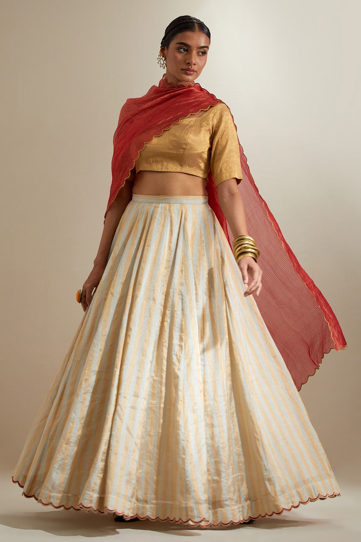 Buy Silver Gold Zari Lehenga Set for women by Vinusto online available at scrollnshops