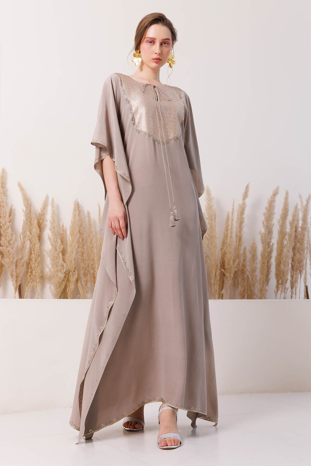 Buy Designer Silver Grey Embellished Kaftan online