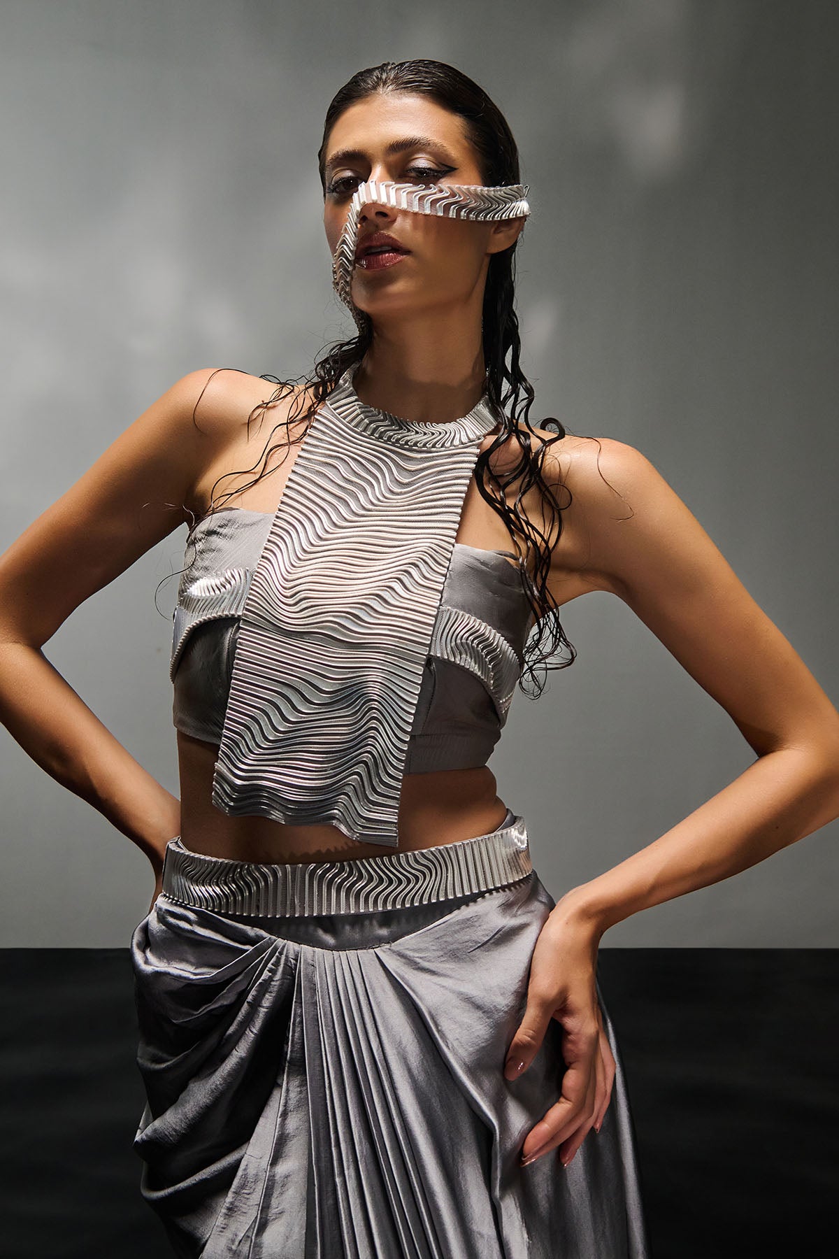 Silver Halter Neck Top & Skirt